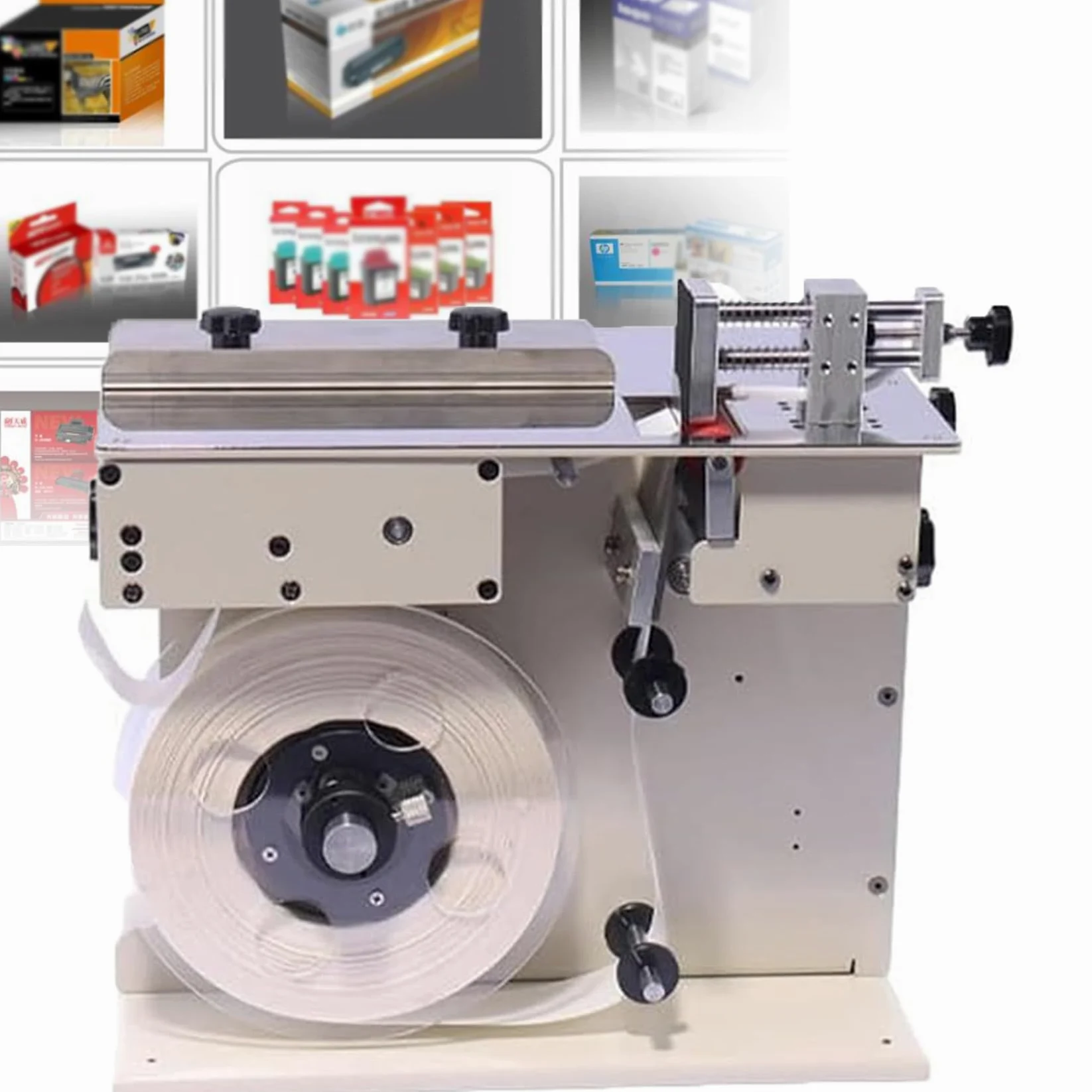 Etichettatrice automatica ad angolo retto, applicatore di etichette angolari con regolazione di velocità e lunghezza, controllo touch screen, corpo in metallo resistente per alimenti e stampa