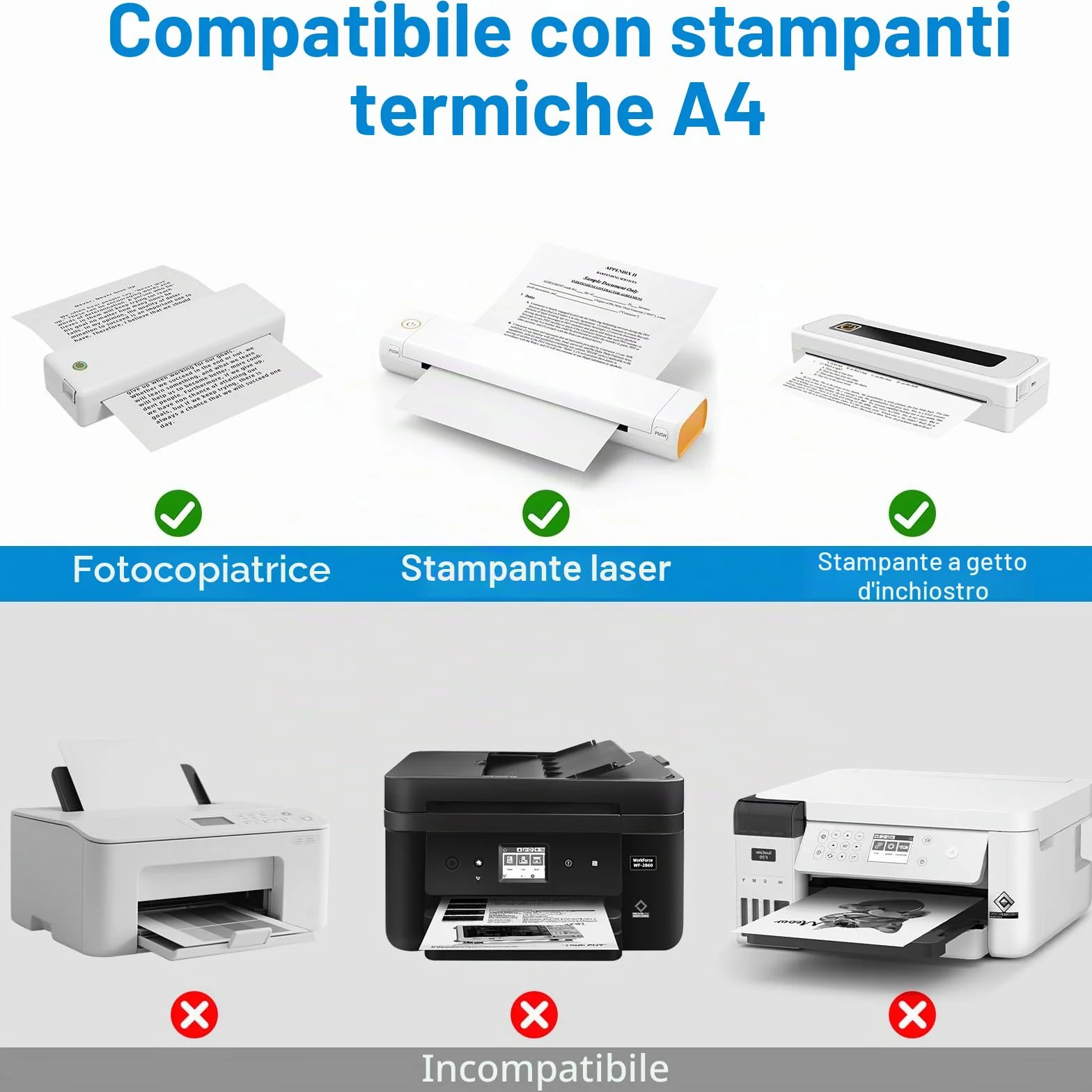 Carta Termica A4 per Stampante Portatile 210mm×297mm 100 Fogli Asciugatura Rapida