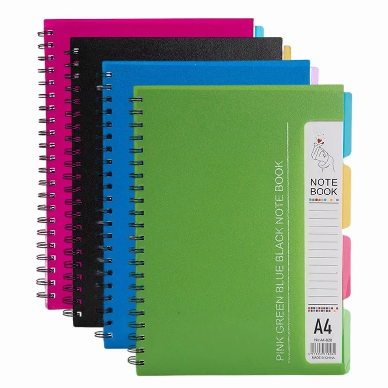 quaderni spirale Quaderno a spirale a righe, formato A4/A5, da 96 fogli con 4 pagine divise(Green-A4)