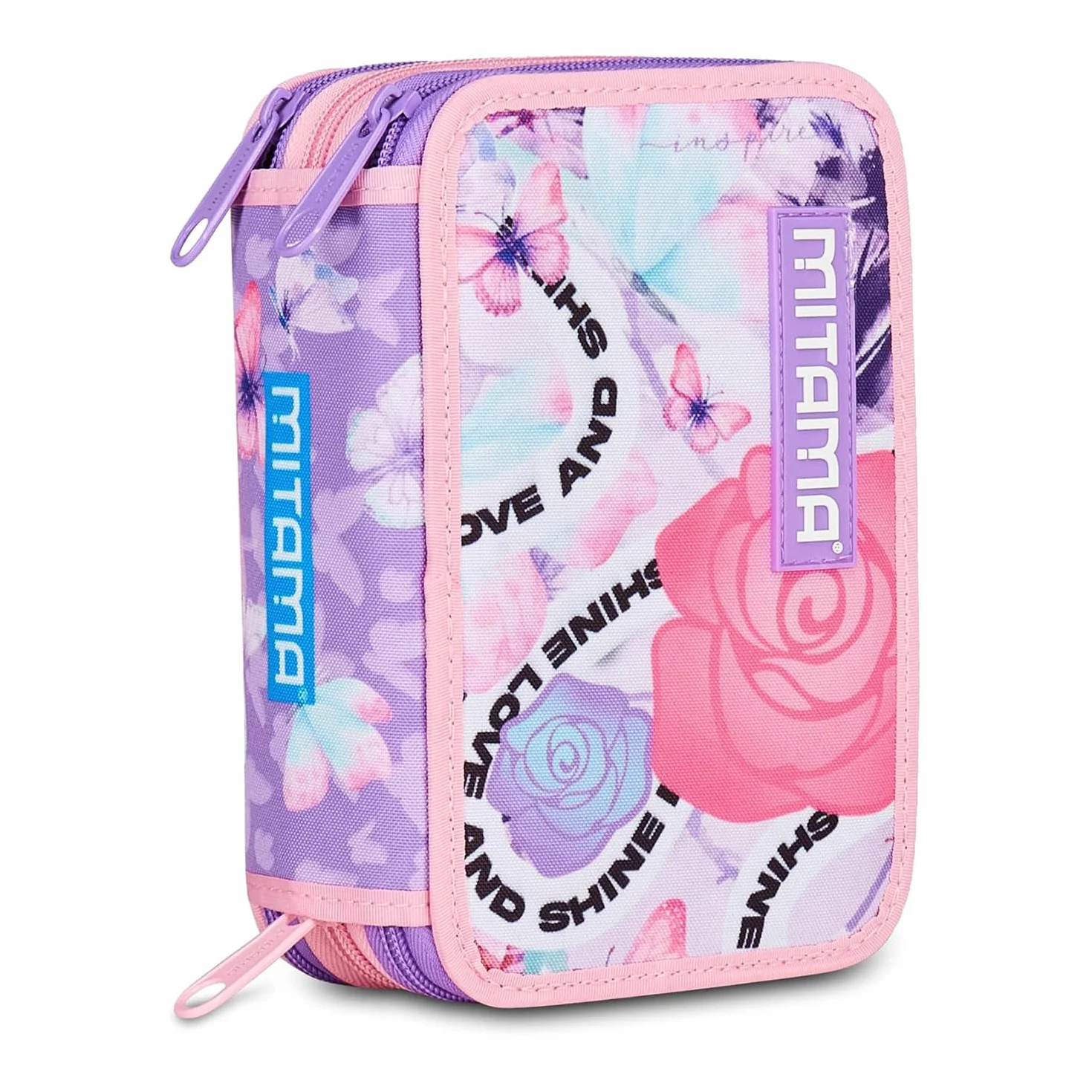 Mitama Astuccio Scuola 3 Scomparti, LOVE&SHINE, Rosa, Completo di matite, penne e pennarelli, Accessori Zaino, Accessori scuola, Per bambine, Scuola elementare, Tempo libero