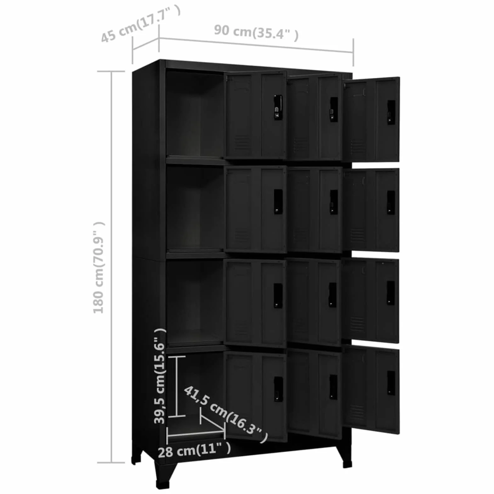 Tidyard Armadio,Armadietto,Schedario,per Uffficio,Spogliatoio,con 12 Scomparti,in Acciaio,Nero,90x45x180 cm,Armadio Armadietto Spogliatoio Sporco Pulito,Armadietto Metallo,Armadio in Metallo Acciaio