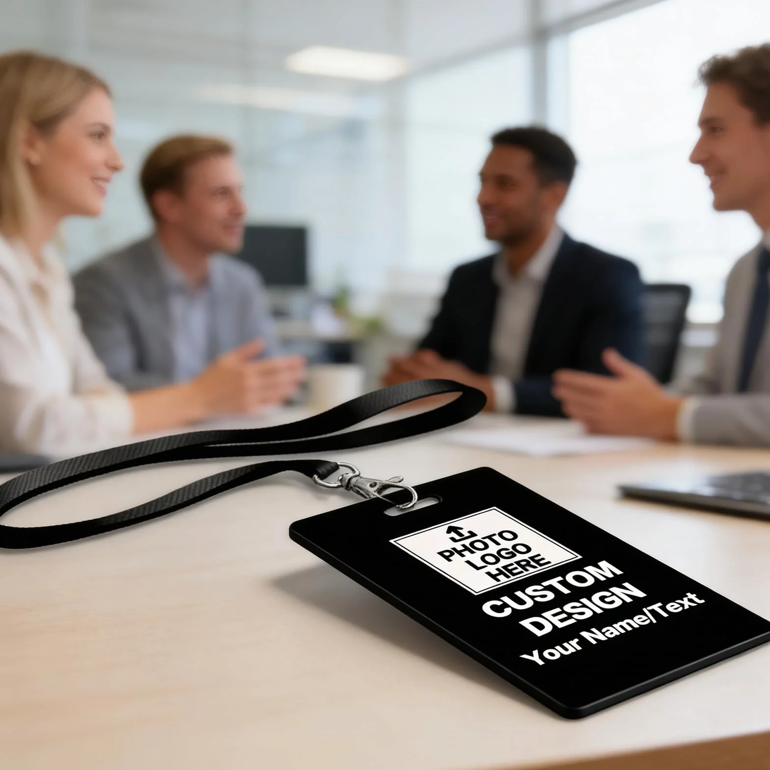 Badge identificativo personalizzato con cordino, stampa fronte/retro, per lavoro ufficio studente