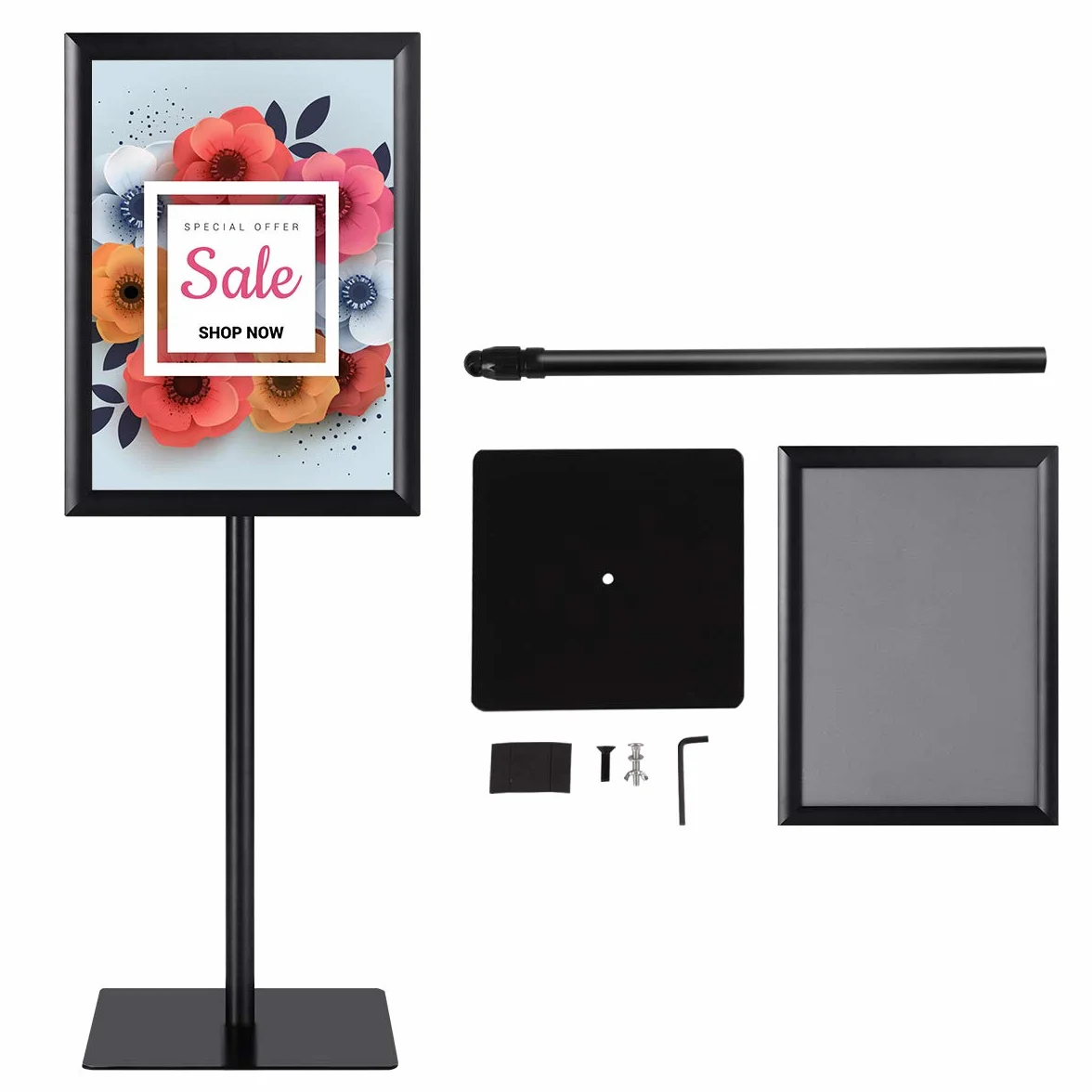 COSTWAY Espositore da Pavimento per Poster A3 Girevole 360° Regolabile in Altezza Nero
