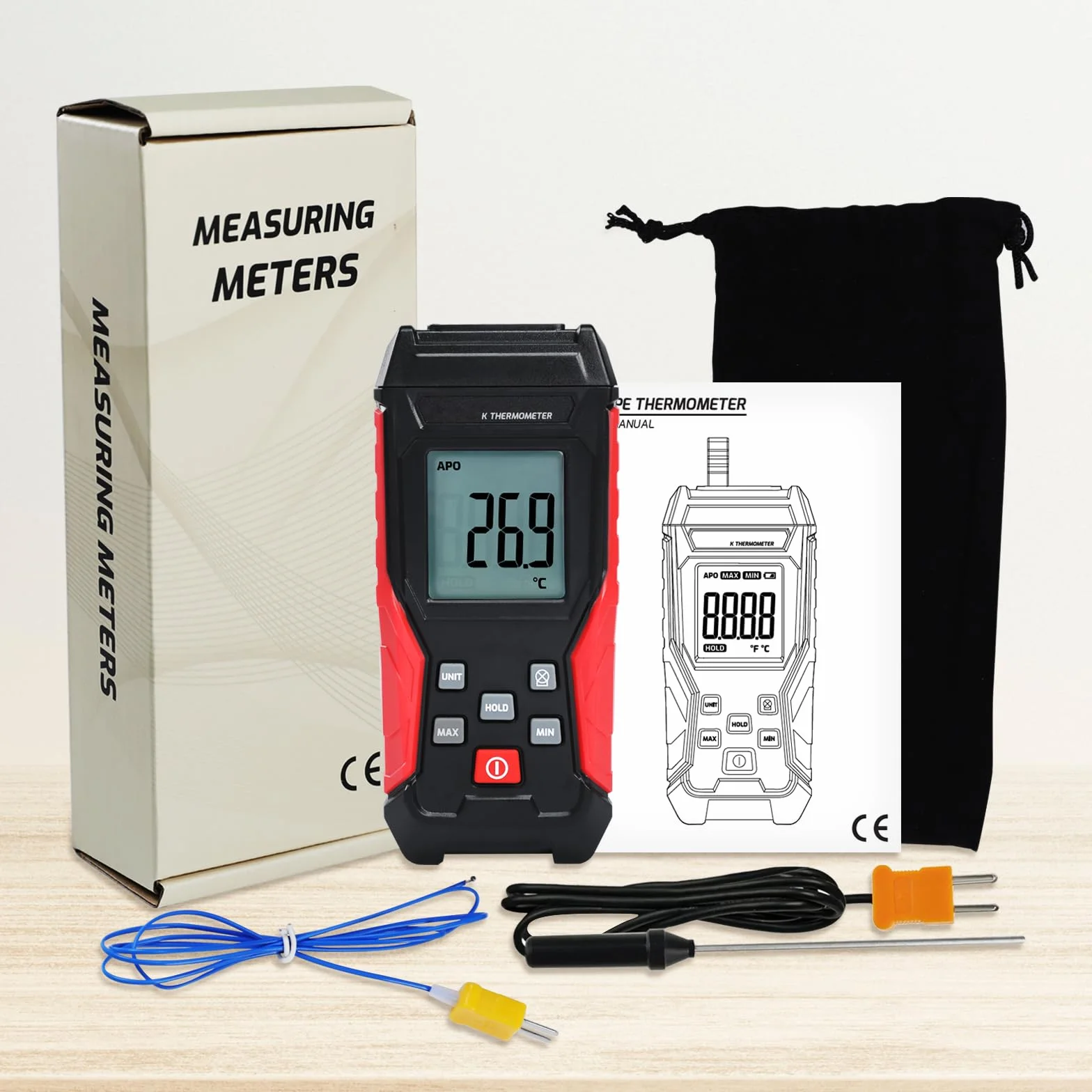 Termometro Digitale a Termocoppia Tipo K -328°F ~ 2501°F con Display LCD Retroilluminato Max/Min per HVAC