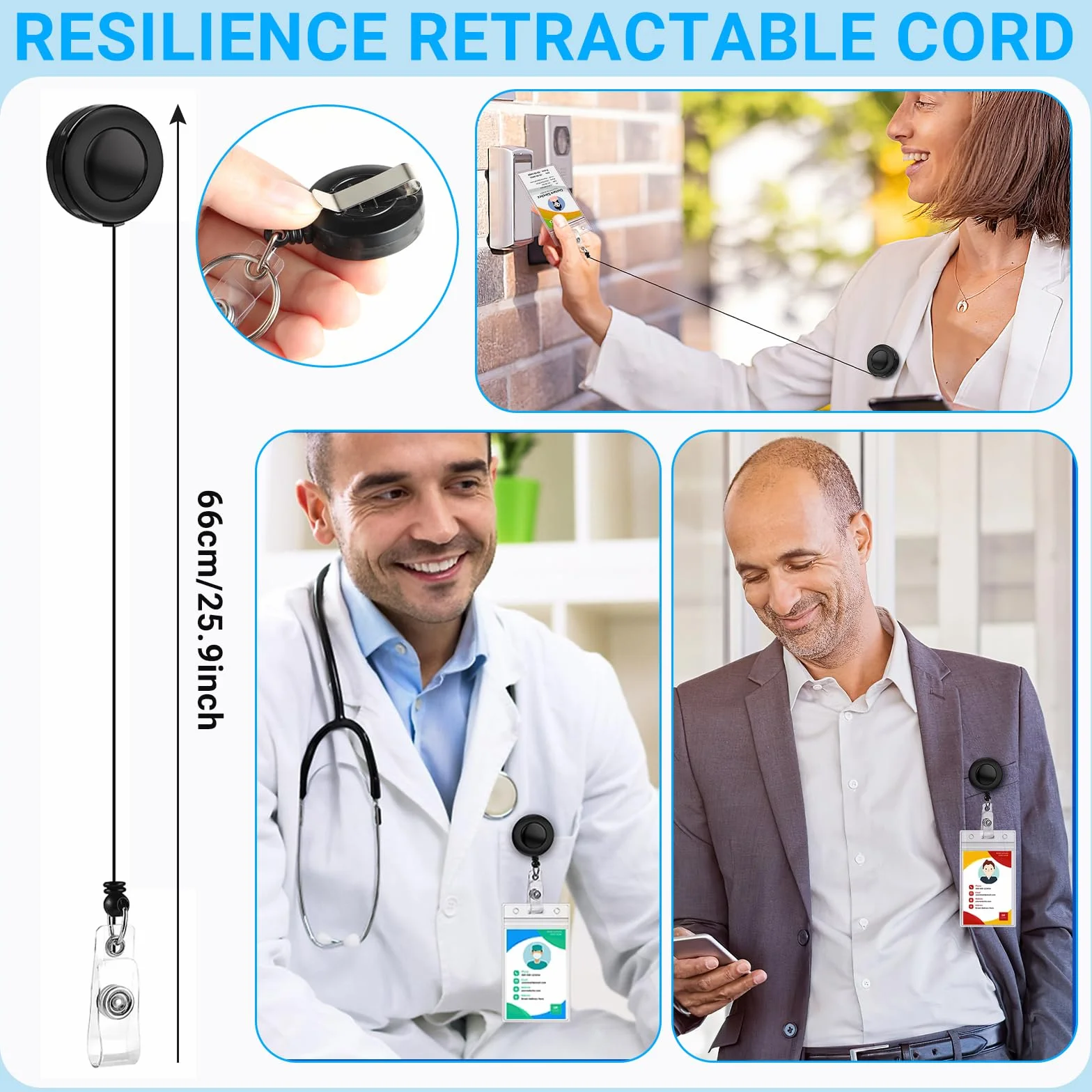 Porta Badge Retrattile con Lanyard, Porta Carte Trasparente e Custodia Impermeabile per DNI e Carte