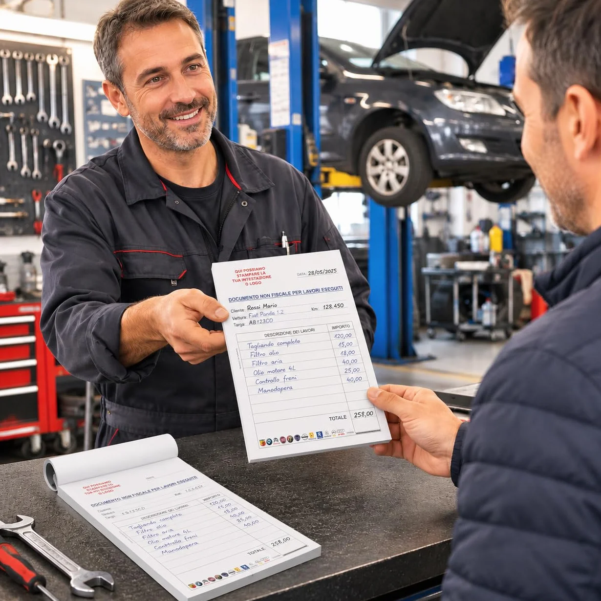 Ricevuta Non Fiscale per Officina Meccanica 15x21 cm – Blocchi da 50 Fogli – Documento Lavori per Meccanici, Carrozzieri, Elettrauto – Personalizzabile con Logo