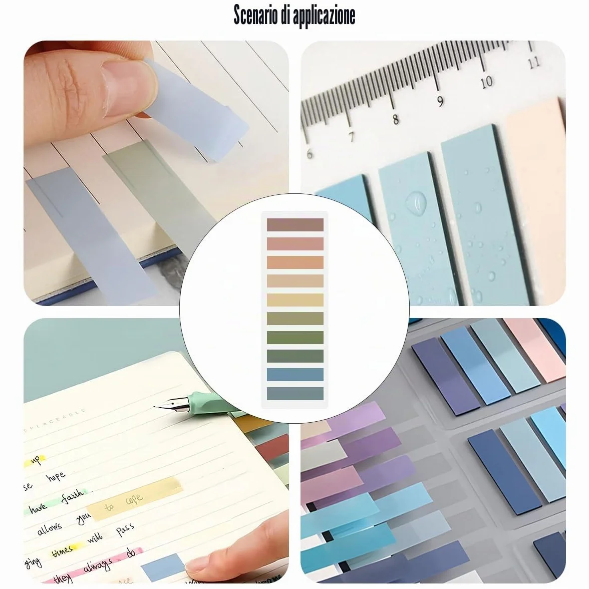 Segnapagina Adesivi Trasparenti Colorati 2400 Pezzi 12 Stili per Ufficio Scuola