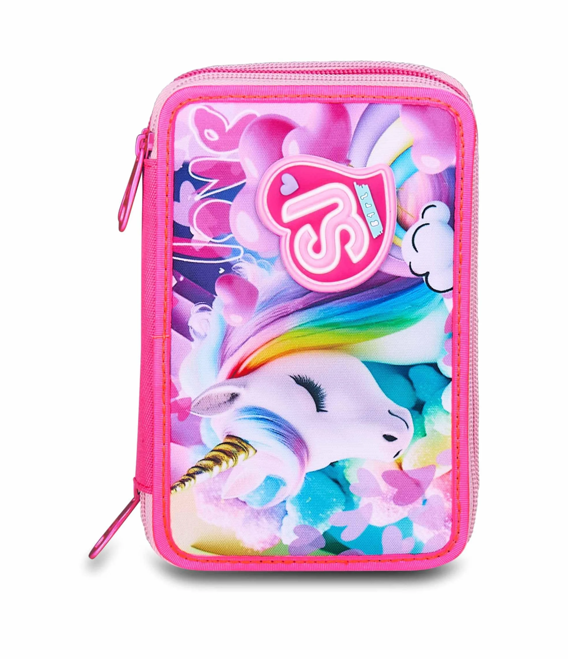 SJ GANG STYLE JAM GANG Astuccio Scuola 3 Zip, Fucsia, Portapenne Triplo Scomparto Completo Di Penne, Matite, Colori, Accessori Zaino, Scuola Elementare, Bambina