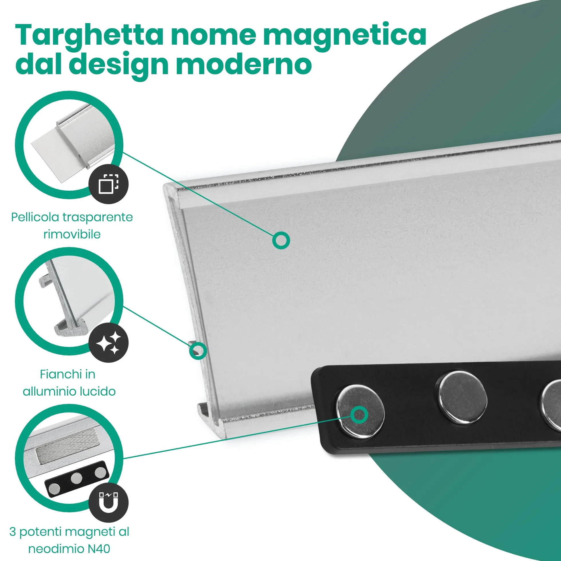 Targhetta magnetica set 20 magneti N40 72x31 mm porta badge alluminio