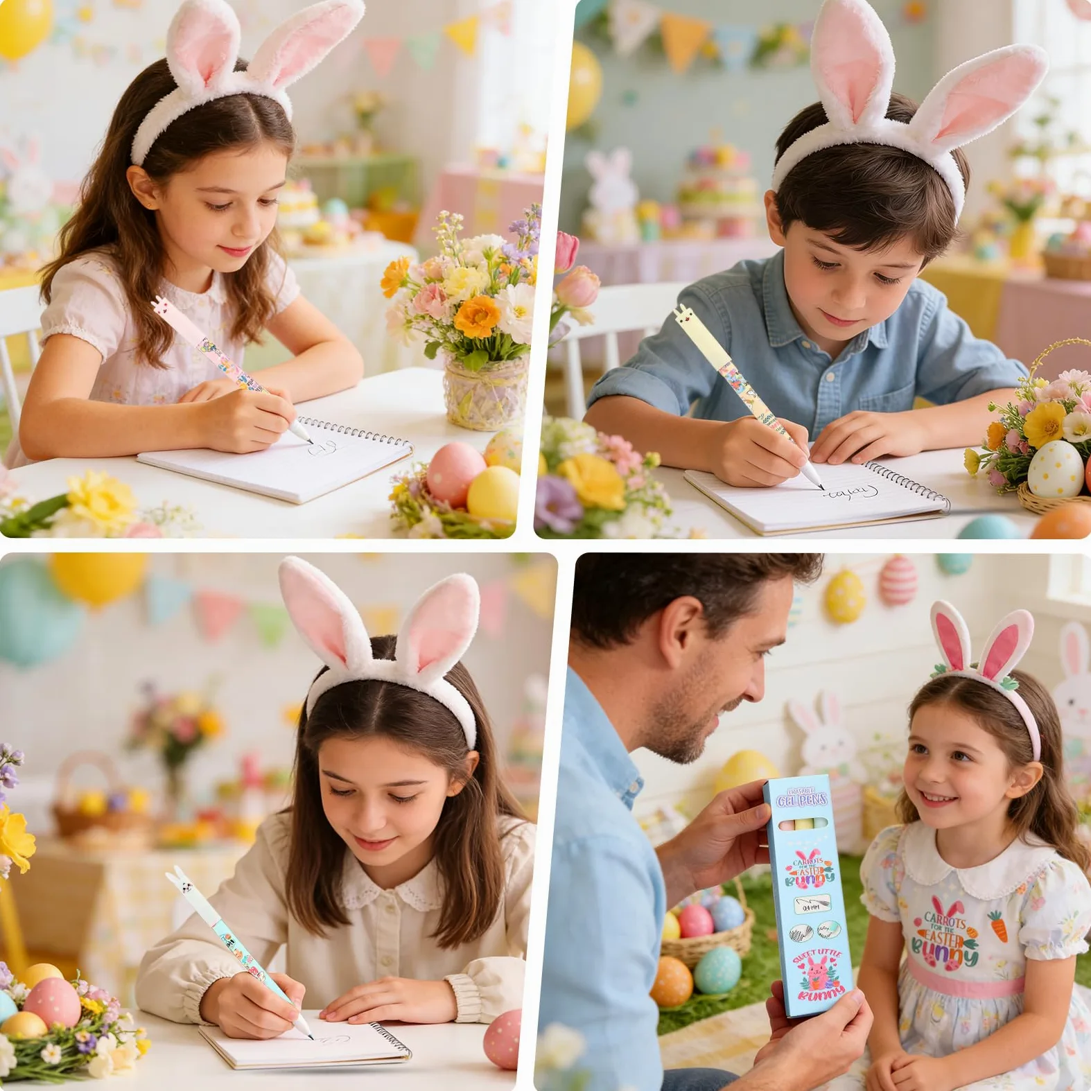 Confezione da 3 penne cancellabili a forma di coniglietto pasquale con inchiostro gel e gomma, inchiostro sensibile al calore, design carino a forma di animale, per la scuola e regali di
