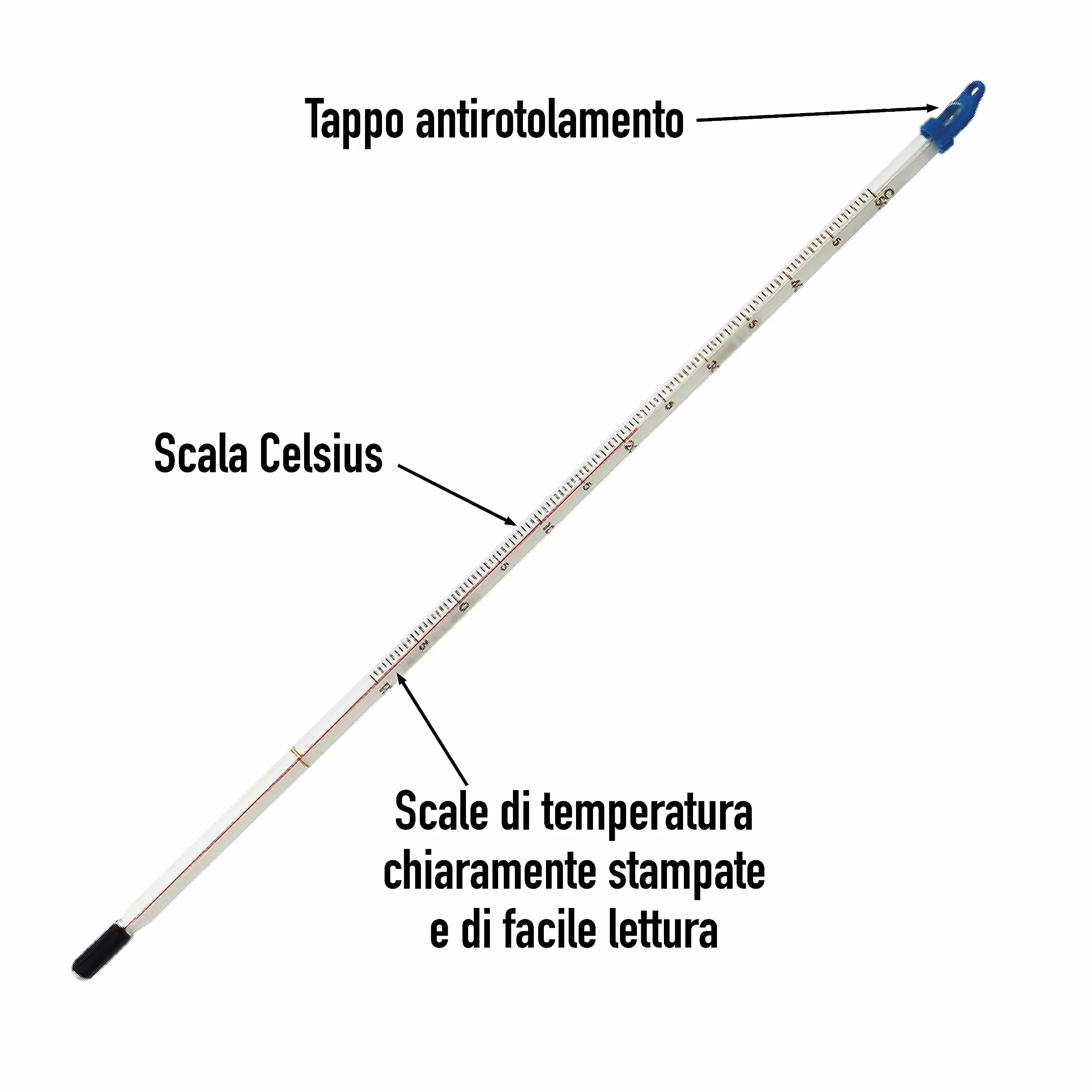 Termometro da laboratorio in vetro -10 a +50 °C precisione 0,5 °C