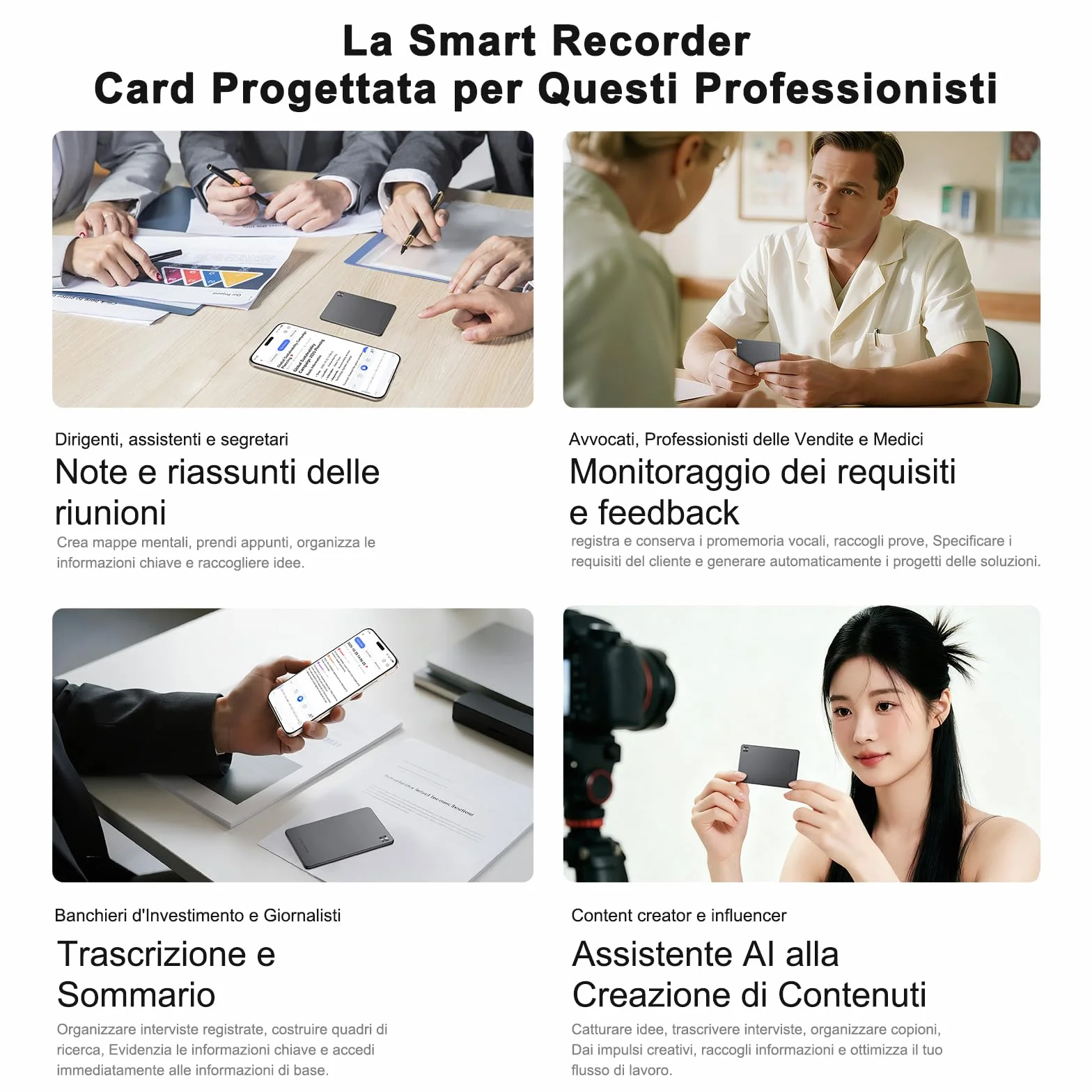 HONOR CHOICE AI Note Registratore Vocale, 600 Min/Mese di Trascrizione Gratuita, Dictafone Digitale con Riepiloghi IA e Mappe Mentali, 130+ Lingue, Sottile Scheda Magnetica, per Riunioni e Chiamate