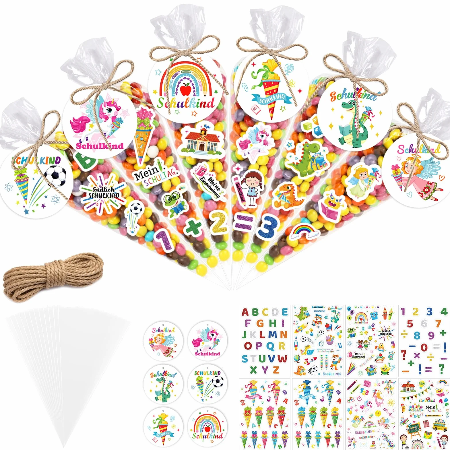 Cono Scuola Bambino 50 Pezzi Primo Giorno di Scuola Regalo Adesiva con Etichetta