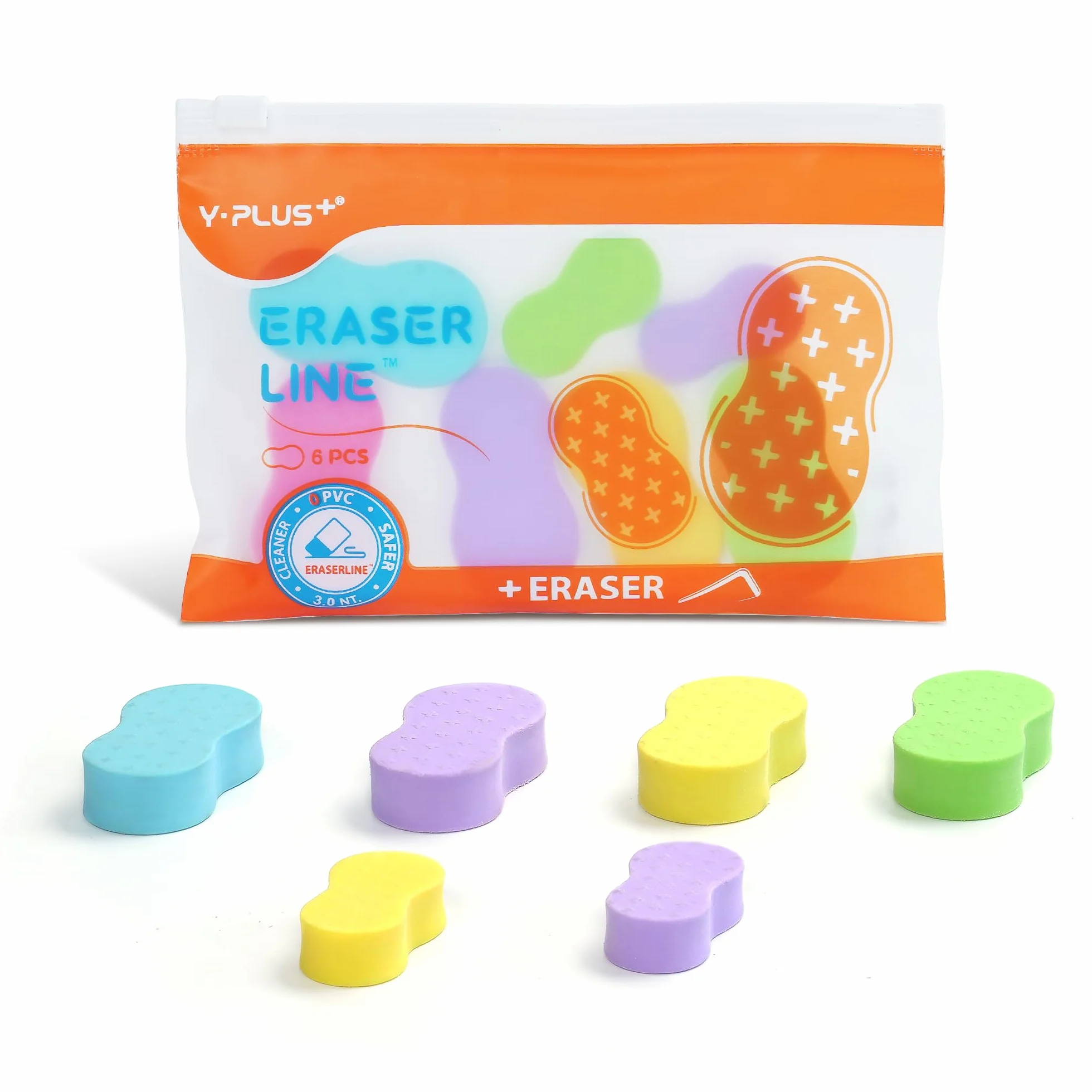 Yplus Gomma Line Set di 6 Gomme Hipolymer Cancellano Senza Residui Caucciù Bianco Premium