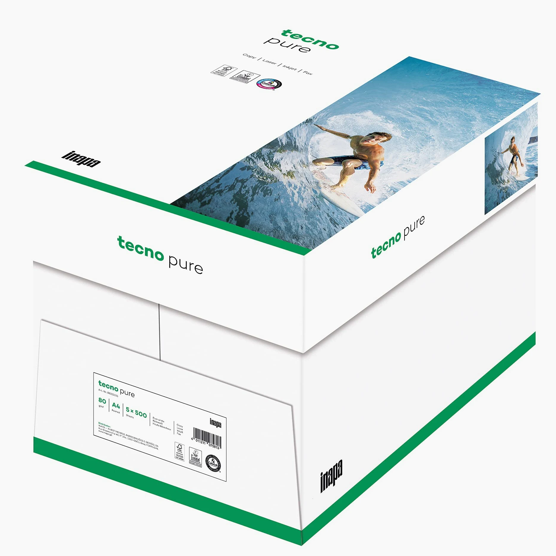 Tecno Pura, Carta Riprografica, 100% Riciclato, Extra Bianco, 80 g, A4, FSC, 5x500 Fogli