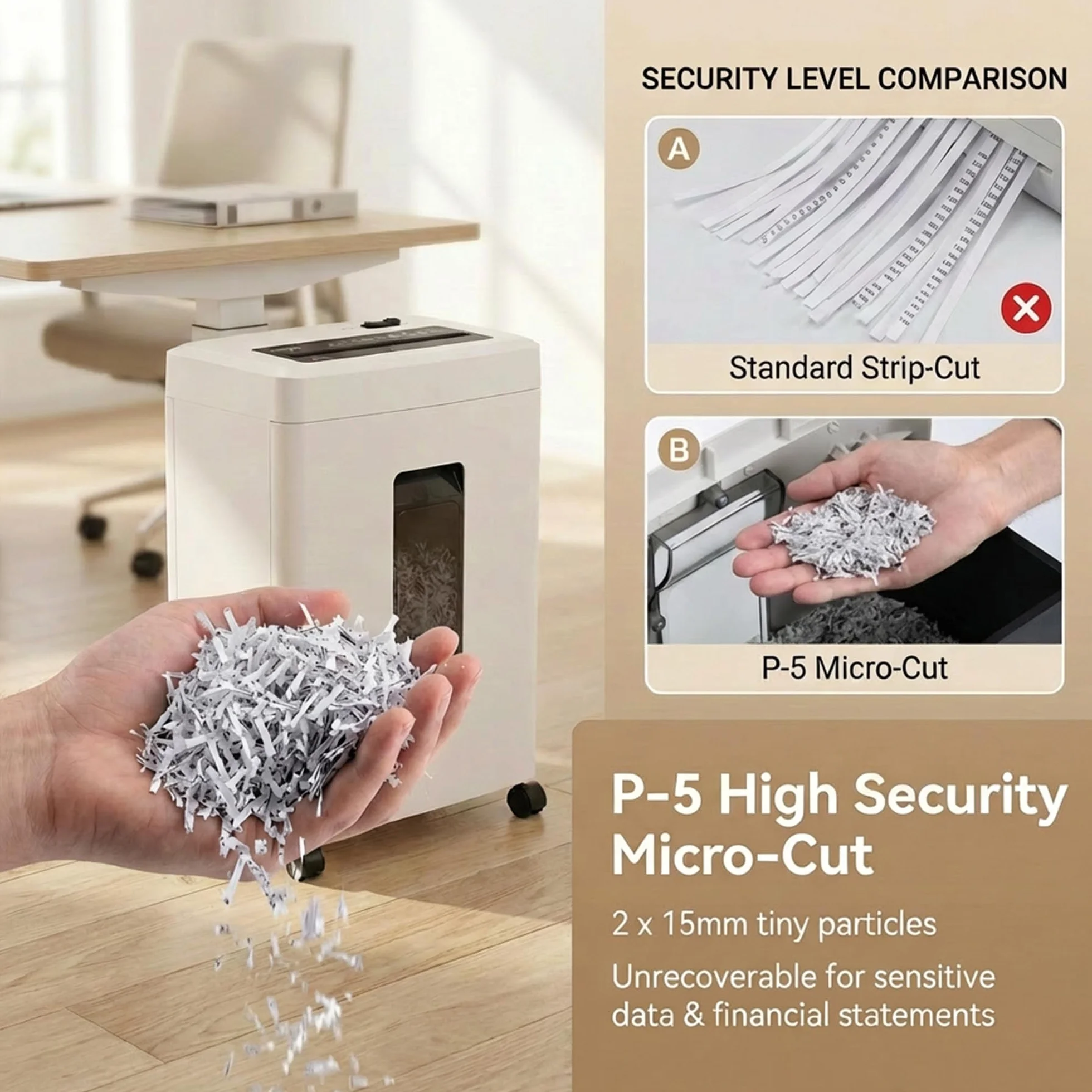 Distruggi Documenti Elettrico Professionale: 10 Fogli Tritacarte Microframmenti P5 Distruggi Carte di Credito e Graffette Cestino 18L Antiblocco Per Casa Ufficio Piccolo Studio Scuola