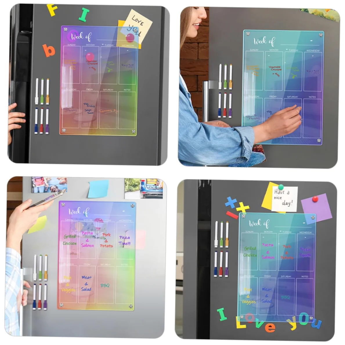 OSALADI 1 Set Set di penna di blocco note frigorifero calendario magnetico agenda settimanale magnetica Consiglio di pianificazione giornaliero lavagna magnetica trasparente Acrilico