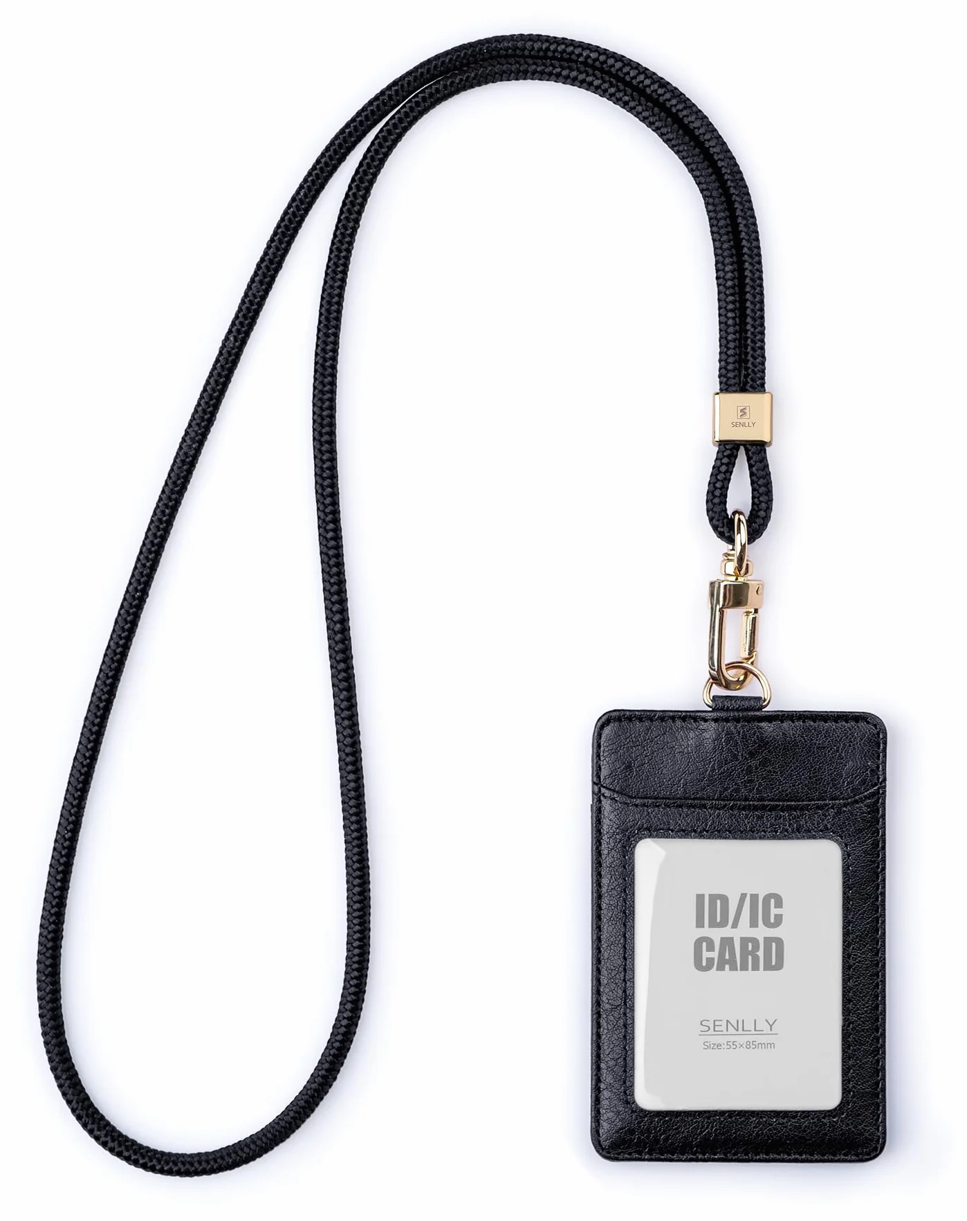 Porta Badge con Cordino in Nylon, 1 Finestra Trasparente e 2 Scomparti per Schede, Donna (Velluto di Mezzanotte)