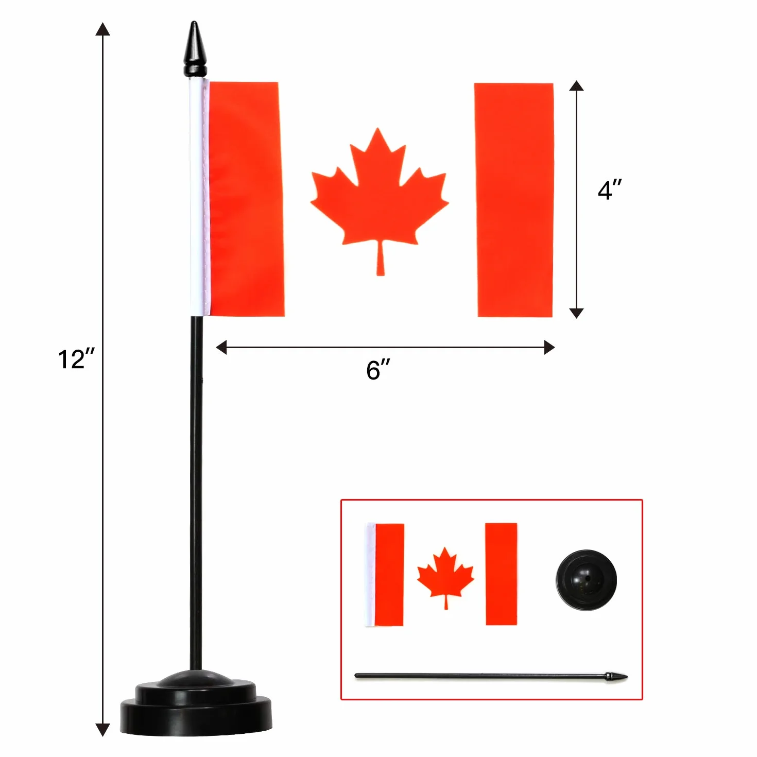 ANLEY Canada Deluxe bandiera da scrivania 6 x 4 pollici bandiera canadese in miniatura asta 12" base nera