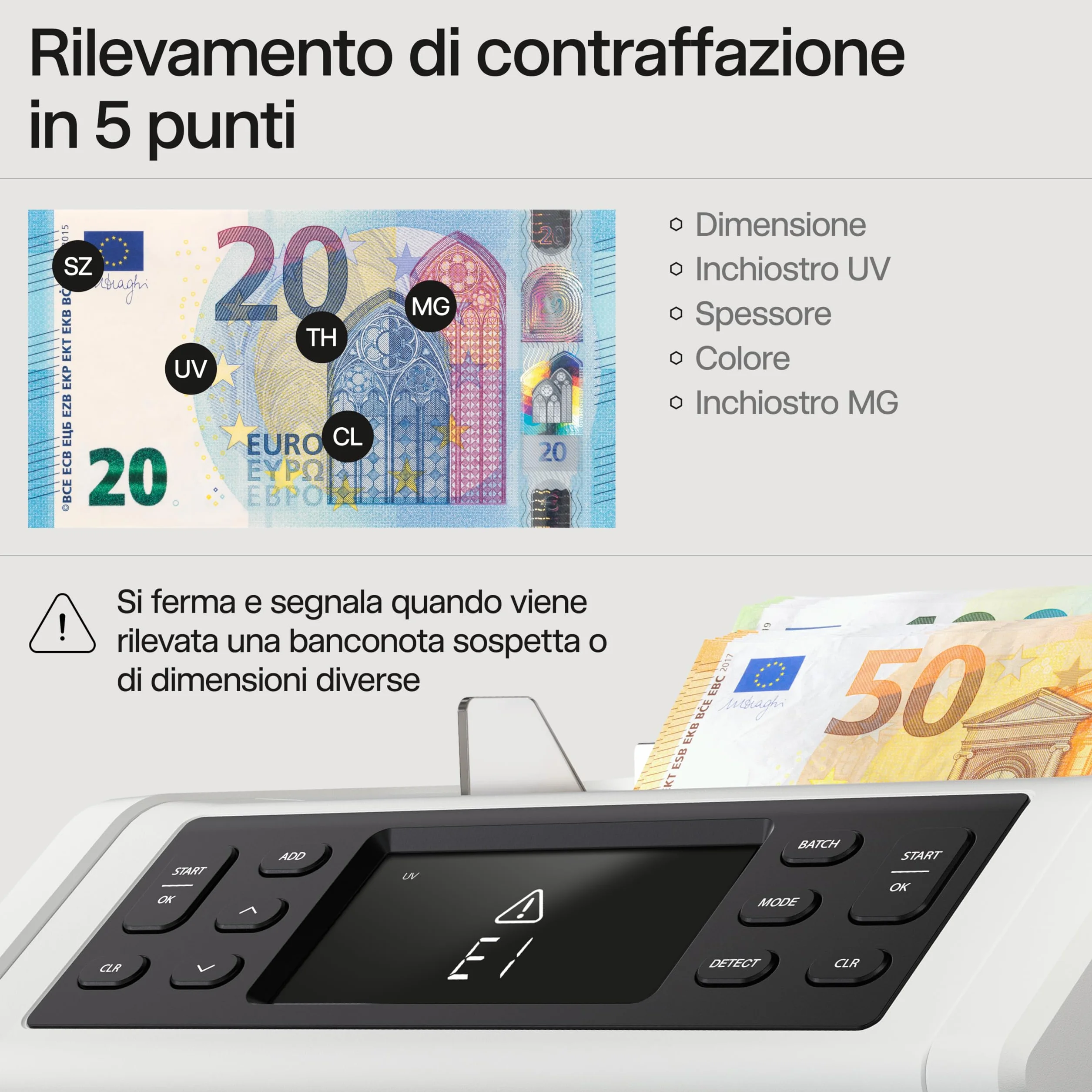Safescan 2265 contabanconote che conta il valore di sterline inglesi e euro miste - Contabanconote con verifica banconote a 5 punti - Contabanconote per banconote ordinate e per tutte le banconote