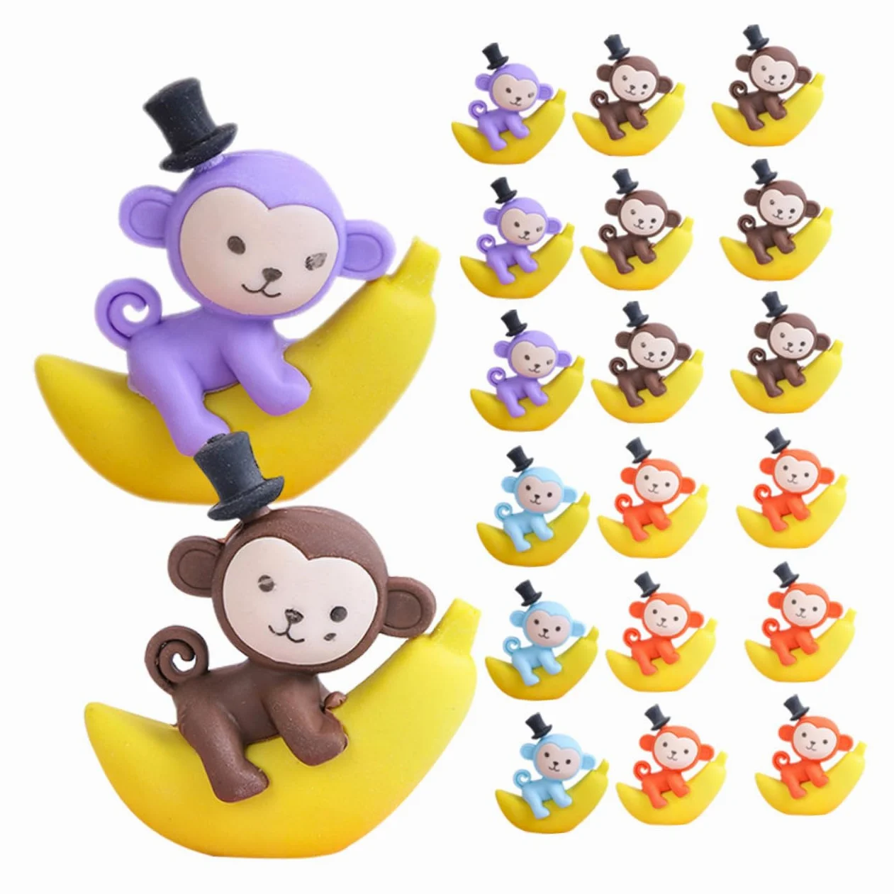 Gomme Cancellabili Scimmia Banana 48 Pezzi in Tpr per Studenti | Forma Creativa e Adorabile, Uso Cancelleria per Scuola, Stile Unico e Divertente Colore Casuale