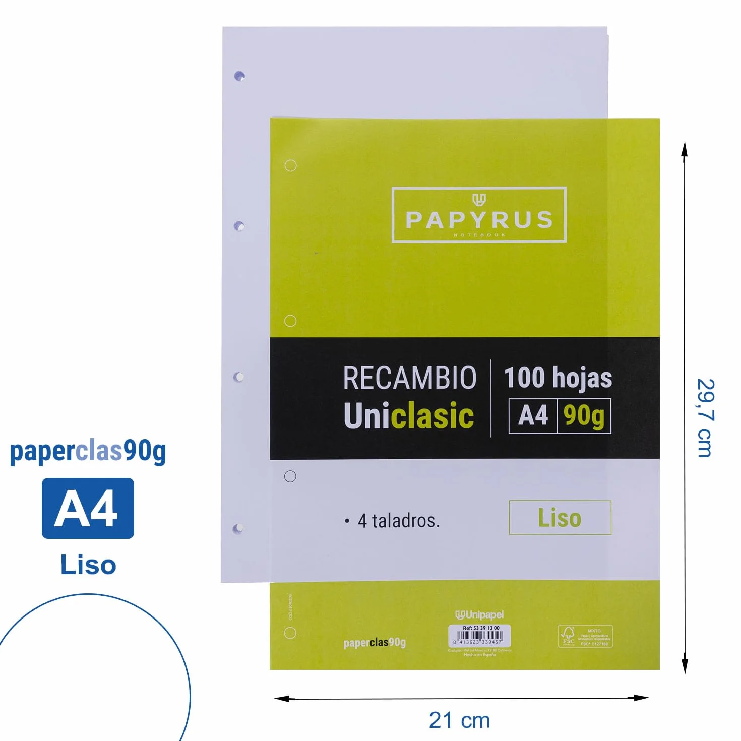 Unipapel A4 Lisci Ricambio 100 Fogli 90 g Carta Certificato FSC Bianco