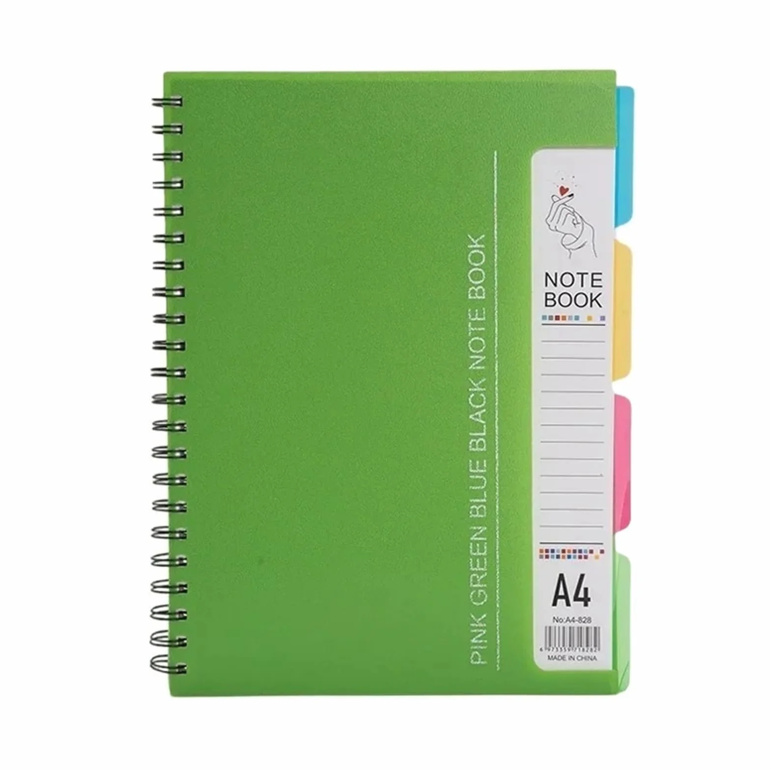 quaderni spirale Quaderno a spirale a righe, formato A4/A5, da 96 fogli con 4 pagine divise(Green-A4)