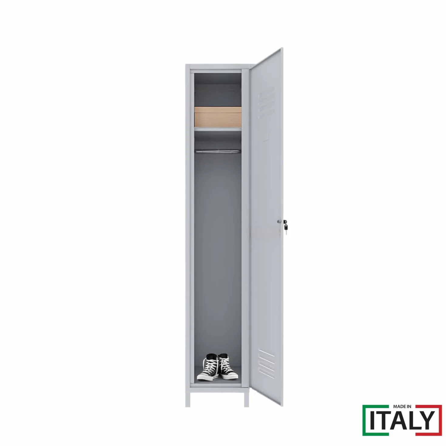 OWIJI Armadietto Spogliatoio Sporco Pulito Grigio Premium Quality Made in Italy 1 Anta 180x36x35 cm Lamiera Ripiano Appendiabiti Cartellino Armadio Palestra Ufficio Garage Salvaspazio Doppia Chiave