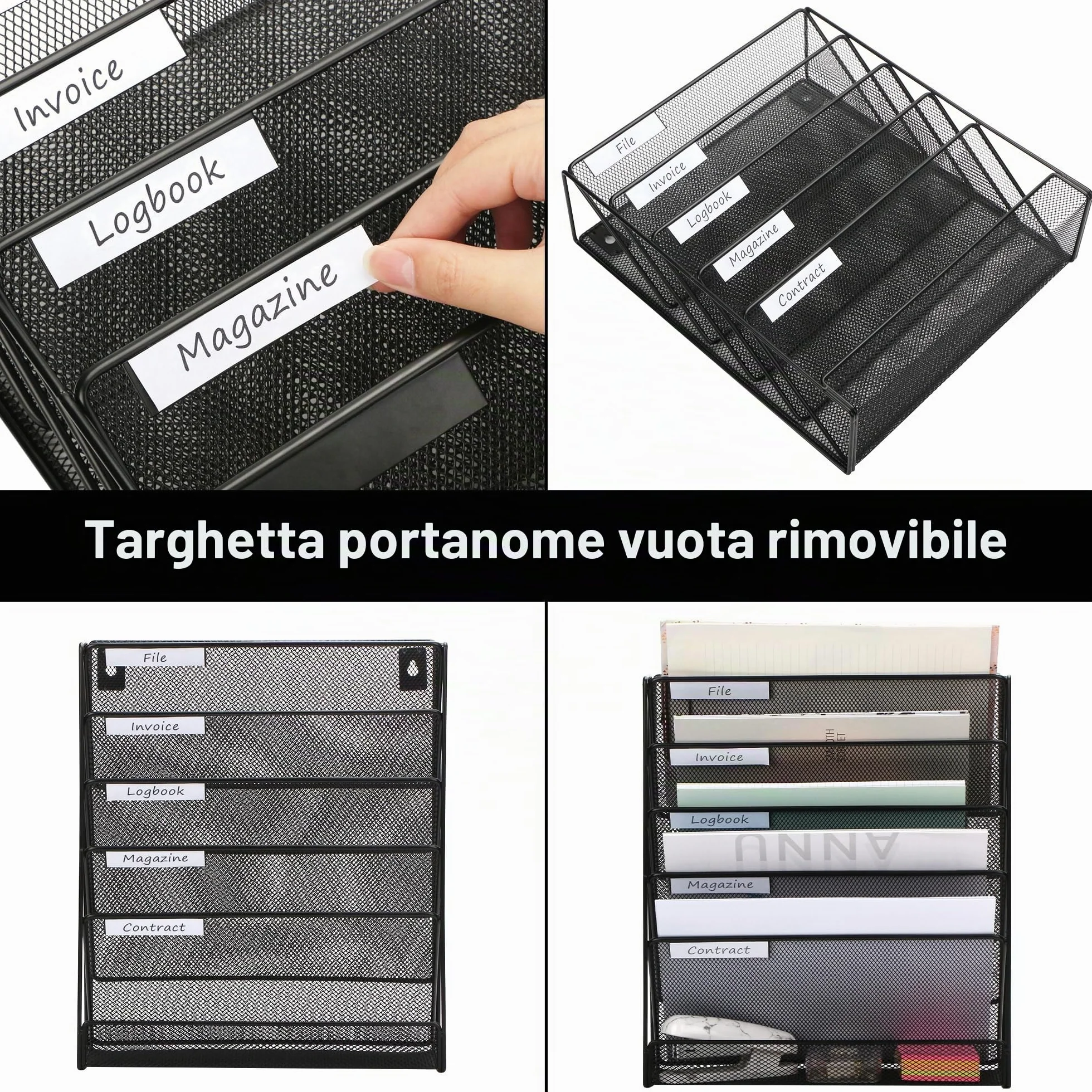 Exerz Portariviste da Parete A4, Portabrochure, Contenitori Documenti e Opuscoli Appesi, Portariviste Depliant, Espositore a 5 strati - Organizer Scrivania Verticale - Nero
