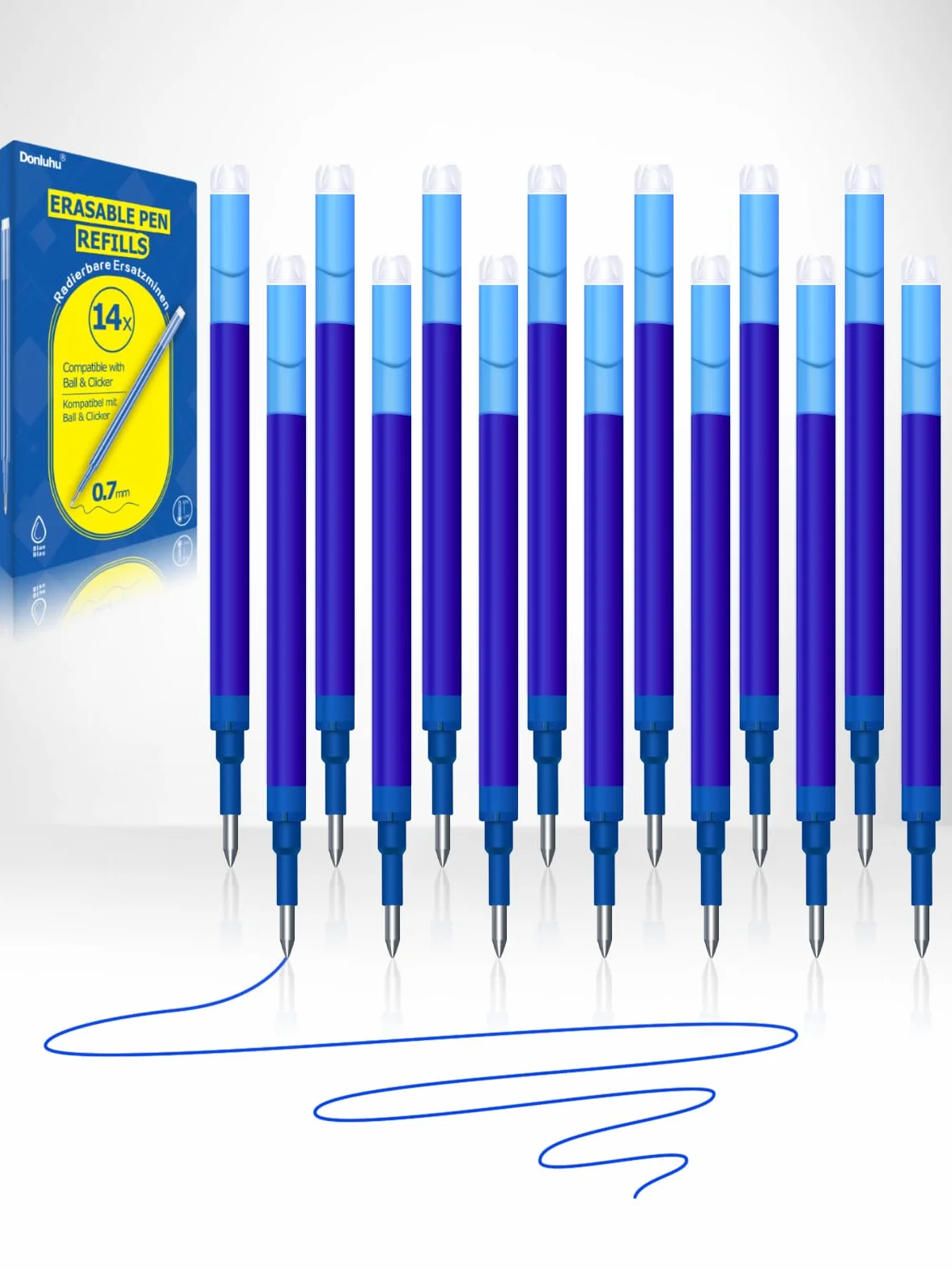 Donluhu 14 Pezzi Ricariche Penna Cancellabile Compatibili Pilot FriXion Ball Clicker 0.7 mm Blu 400m Lunghezza Scrittura