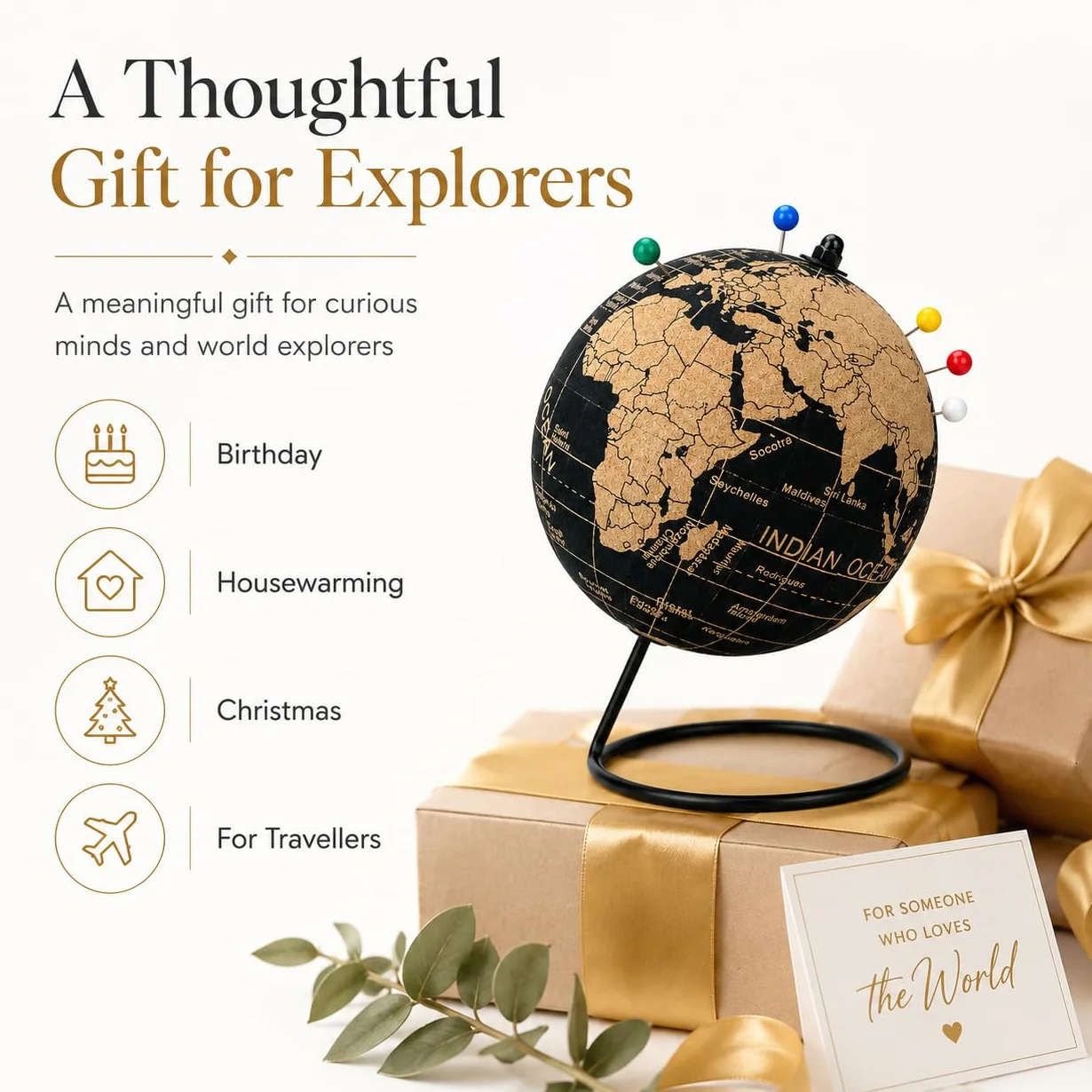 EXERZ Mappamondi in Sughero Naturale 14 cm con 12 Spilli Inclusi – Globo Educativo per Viaggi, Avventure e Pianificazione di Vacanze
