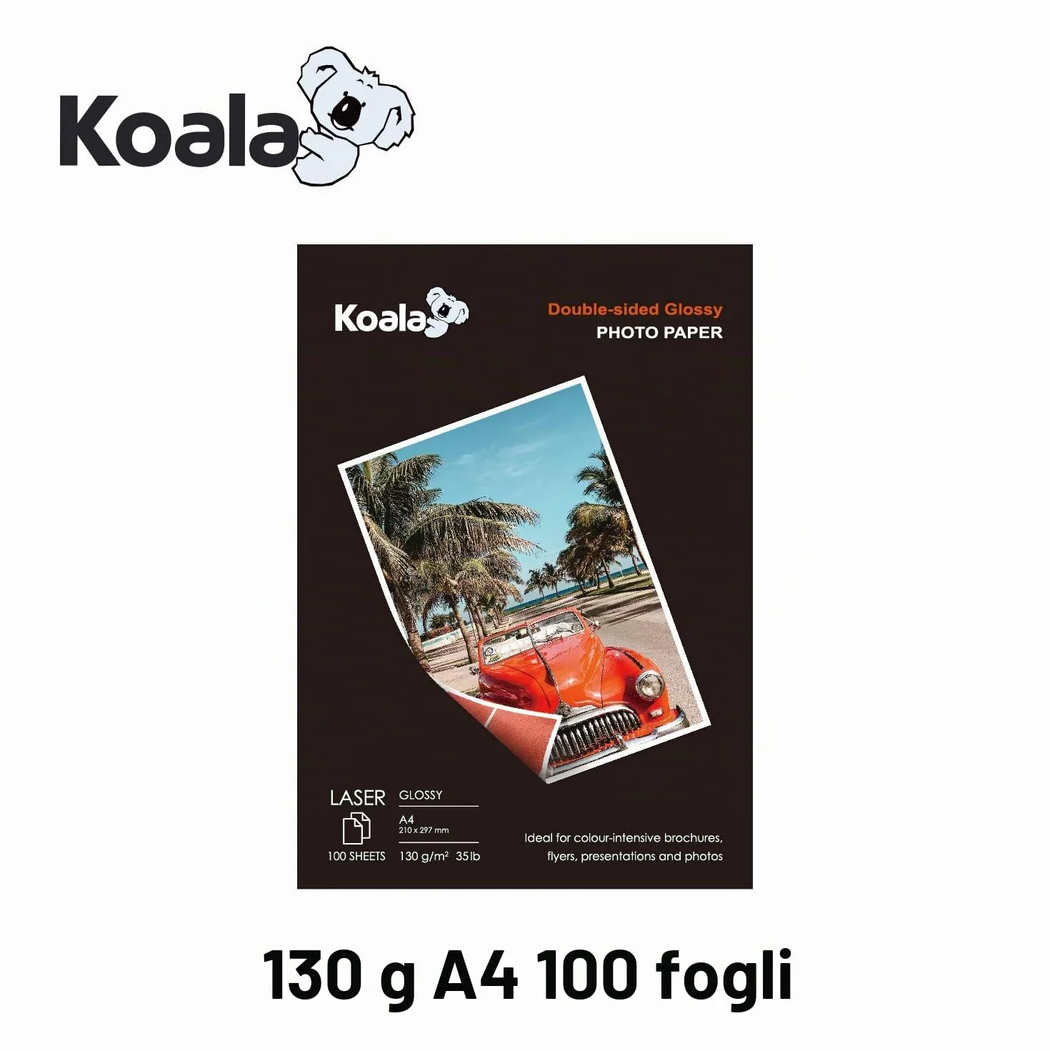 Koala Carta fotografica Lucida Fronte-Retro A4 130 g/m² 100 fogli per stampante LASER