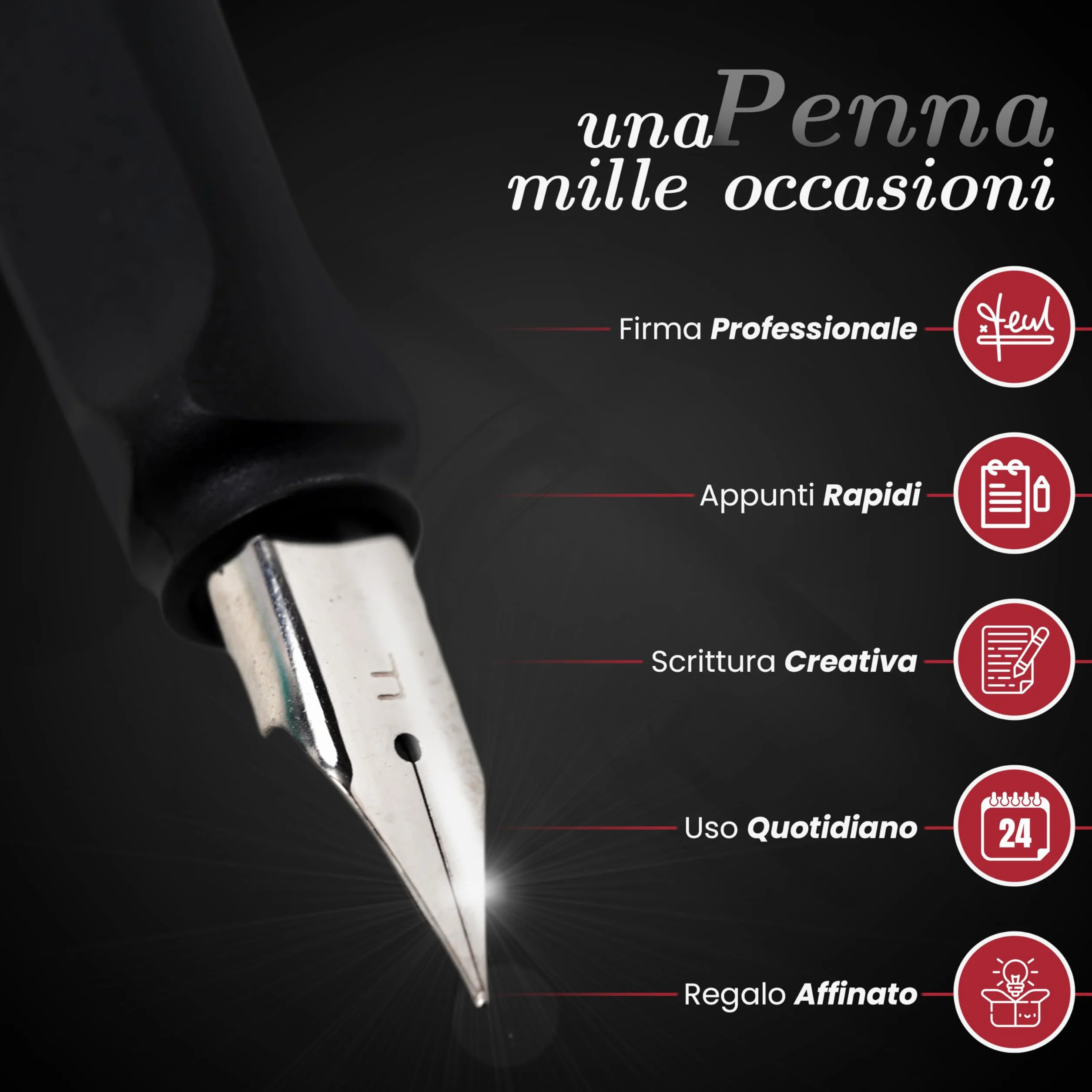 Penna Stilografica Elegante con Pennino in Acciaio Inox, Ricaricabile con 5 Cartucce Incluse
