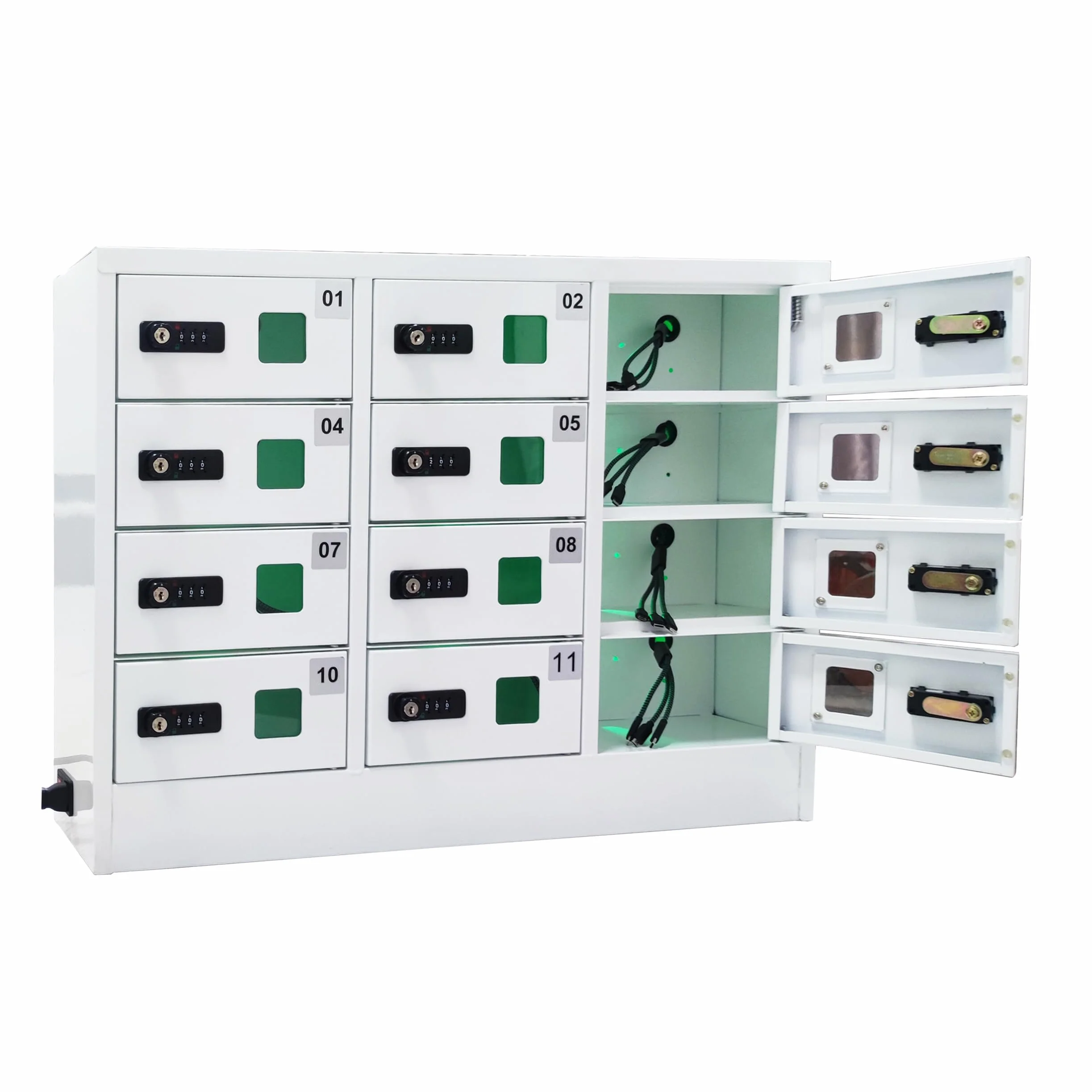 Bpatoimsx - Armadietto in acciaio con 12 scomparti per cellulare, con mini stazione di ricarica e serratura a combinazione, colore: bianco, ideale per studenti e dipendenti