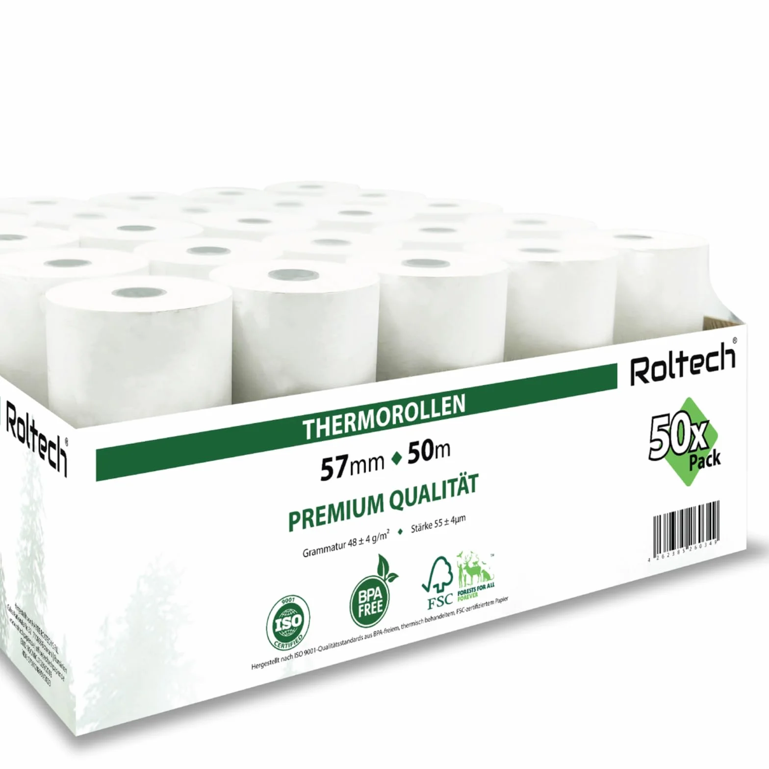 50 rotoli di carta termica | 57 mm x 50 m x 12 mm | senza BPA | EC Cash | carta termica | rotoli | qualità premium (50)