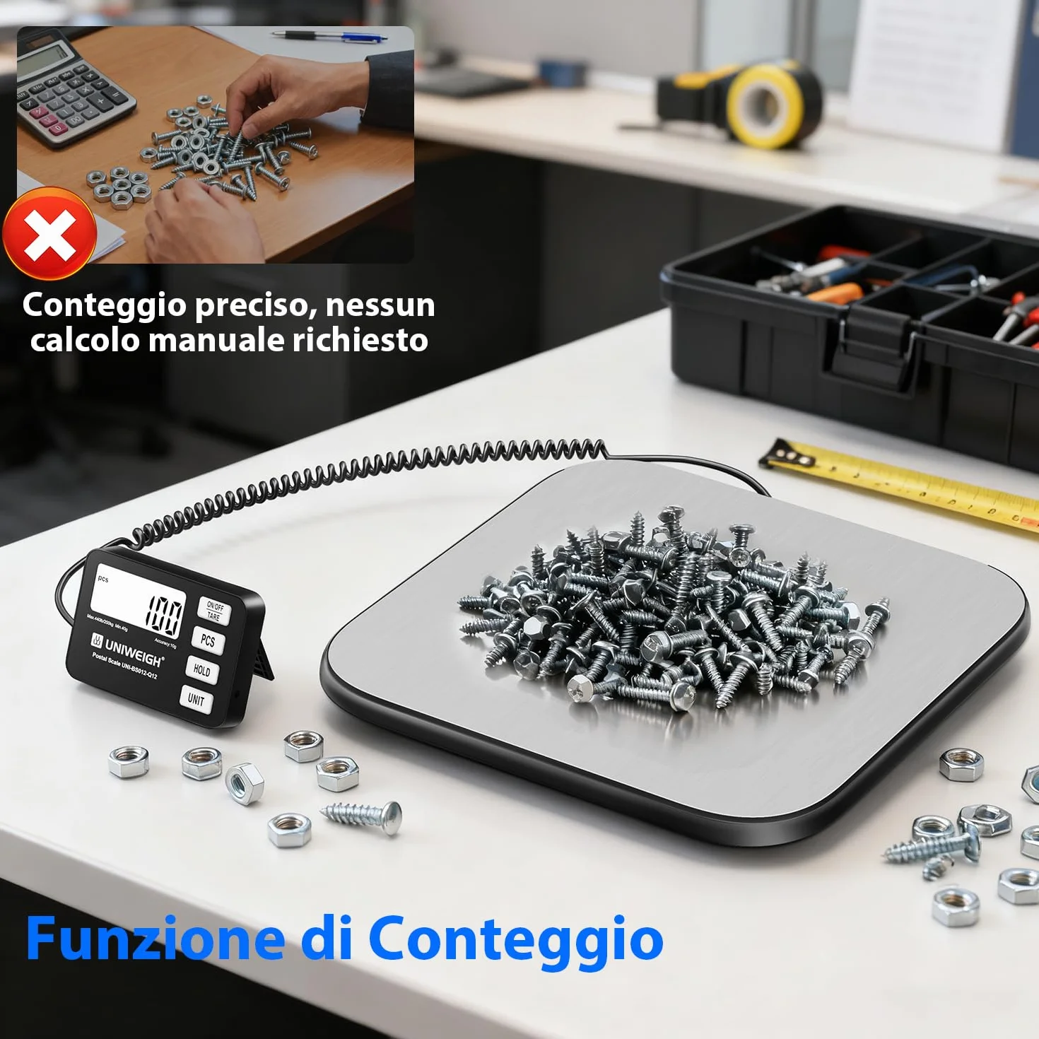 UNIWEIGH Bilancia per pacchi 440 lb 0,35 oz digitale PCS Tenuta Tara