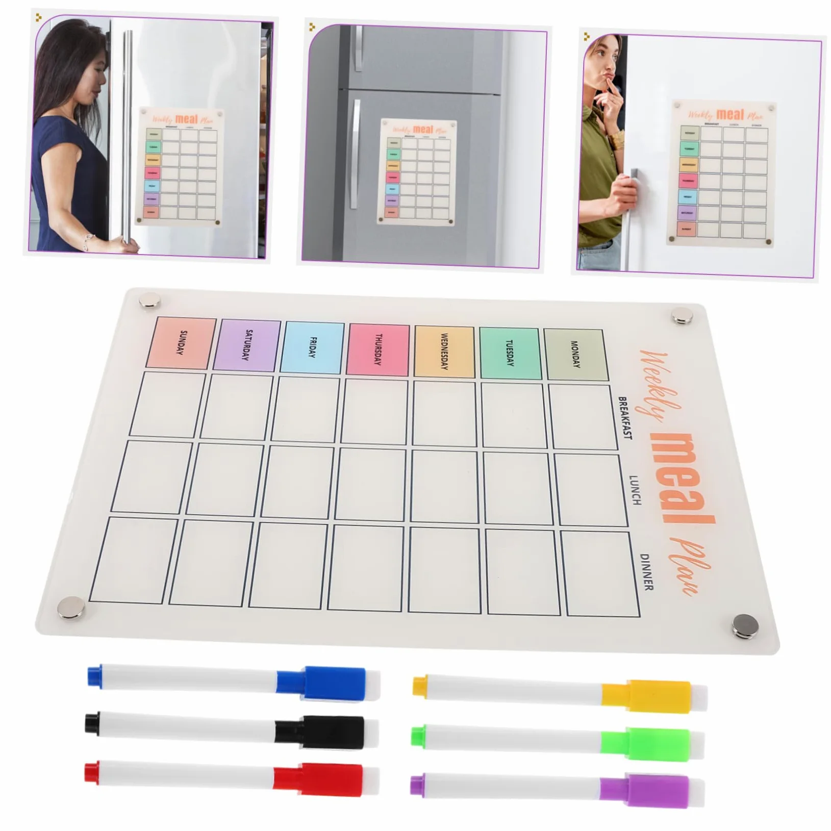 Housoutil Planner Magnetico Per Frigorifero Planner Settimanale Riutilizzabile Superficie Cancellabile Design Elegante Per Organizzazione Casa e Ufficio