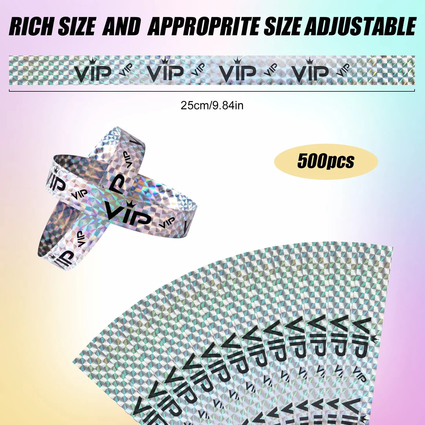 Braccialetti VIP Carta per Feste Eventi Ingresso Party Music Festival Concerti Argento Olografico 500 pezzi