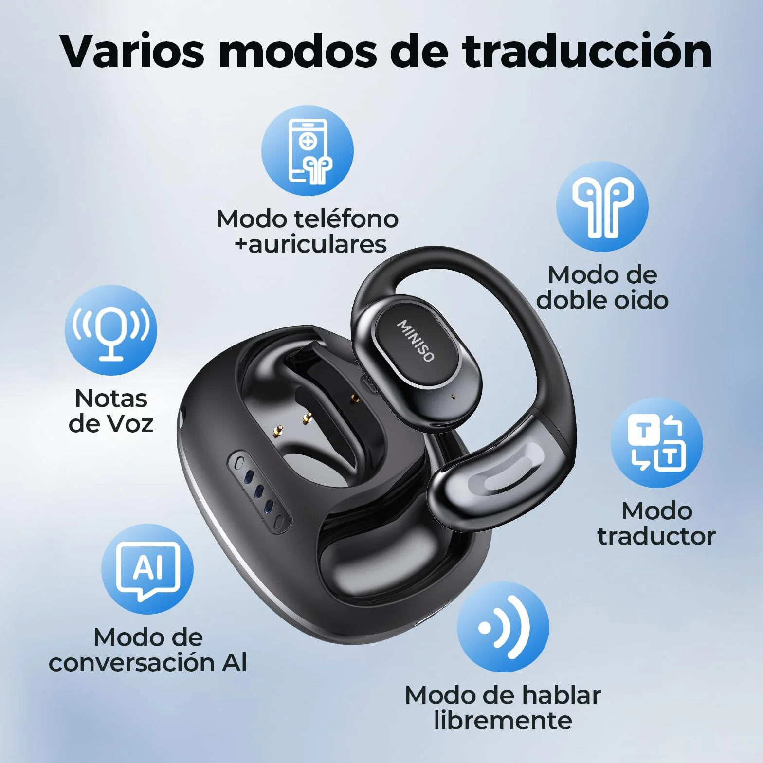 MINISO MS156 AI - Traduttore auricolare 3 in 1 in tempo reale con funzione di traduzione AI, 134 lingue traduttori auricolari per lavoro, viaggi e studio