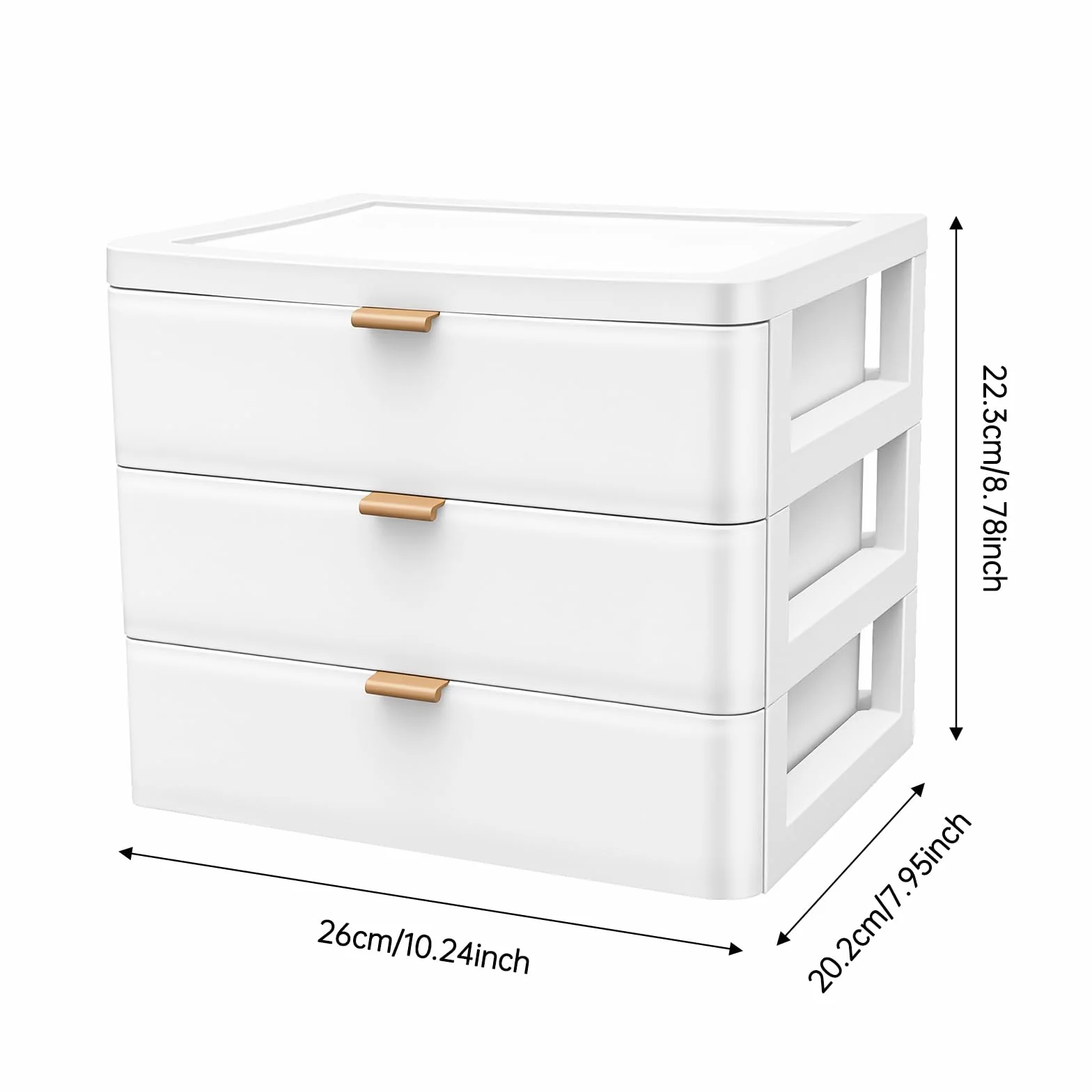 Organizer da Scrivania con 3 Cassetti, Cassettina A5 in Plastica, Bianca, Cassettina Impilabile per Ufficio, Trucco e Cosmetici, Scatola di Conservazione Piccola (26 x 20 x 22 cm)