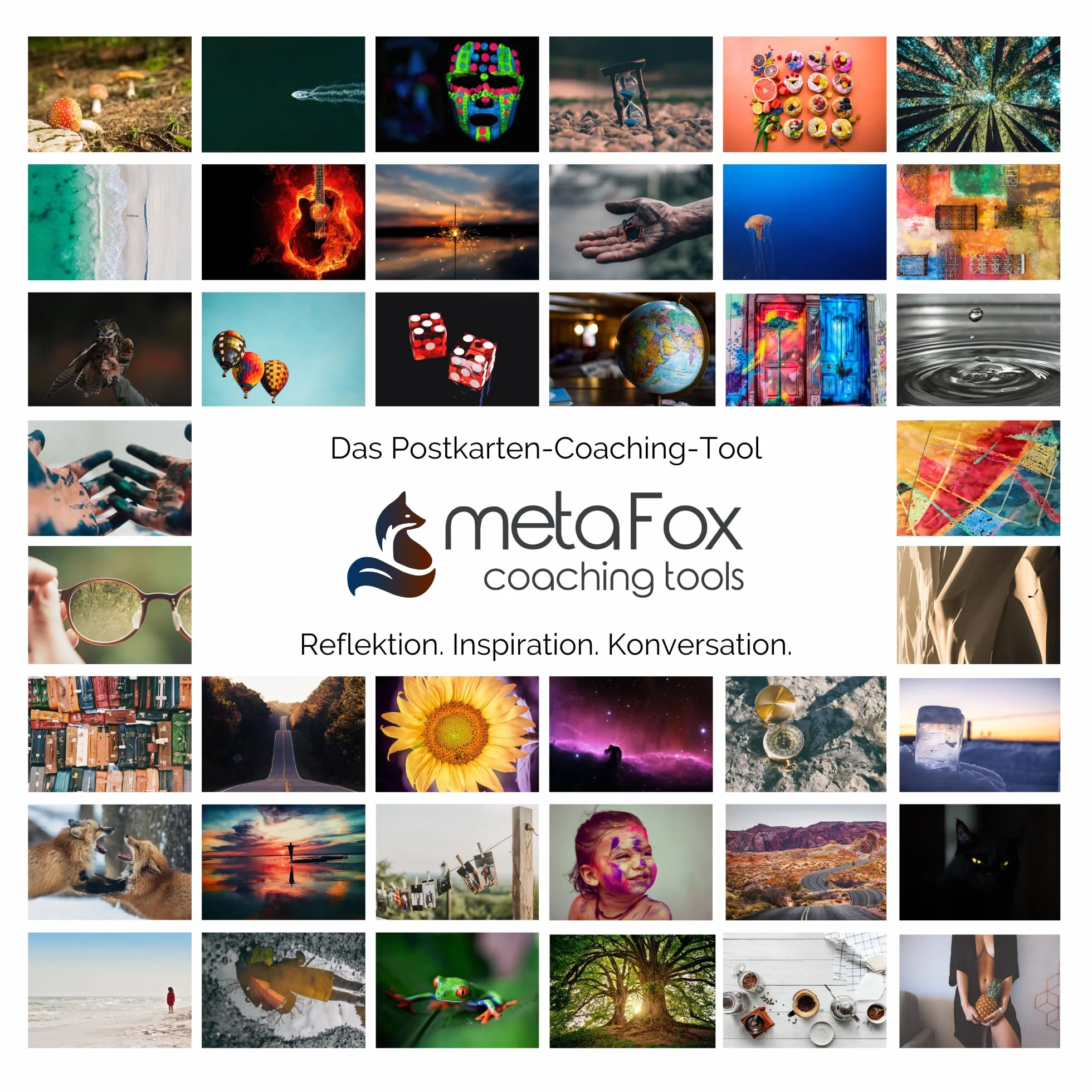metaFox - Carte di coaching – Set di carte fotografiche originali – Carte impulsi per coaching, terapia e workshop – Carte motivazionali per riflessione, strumenti di coaching e terapia