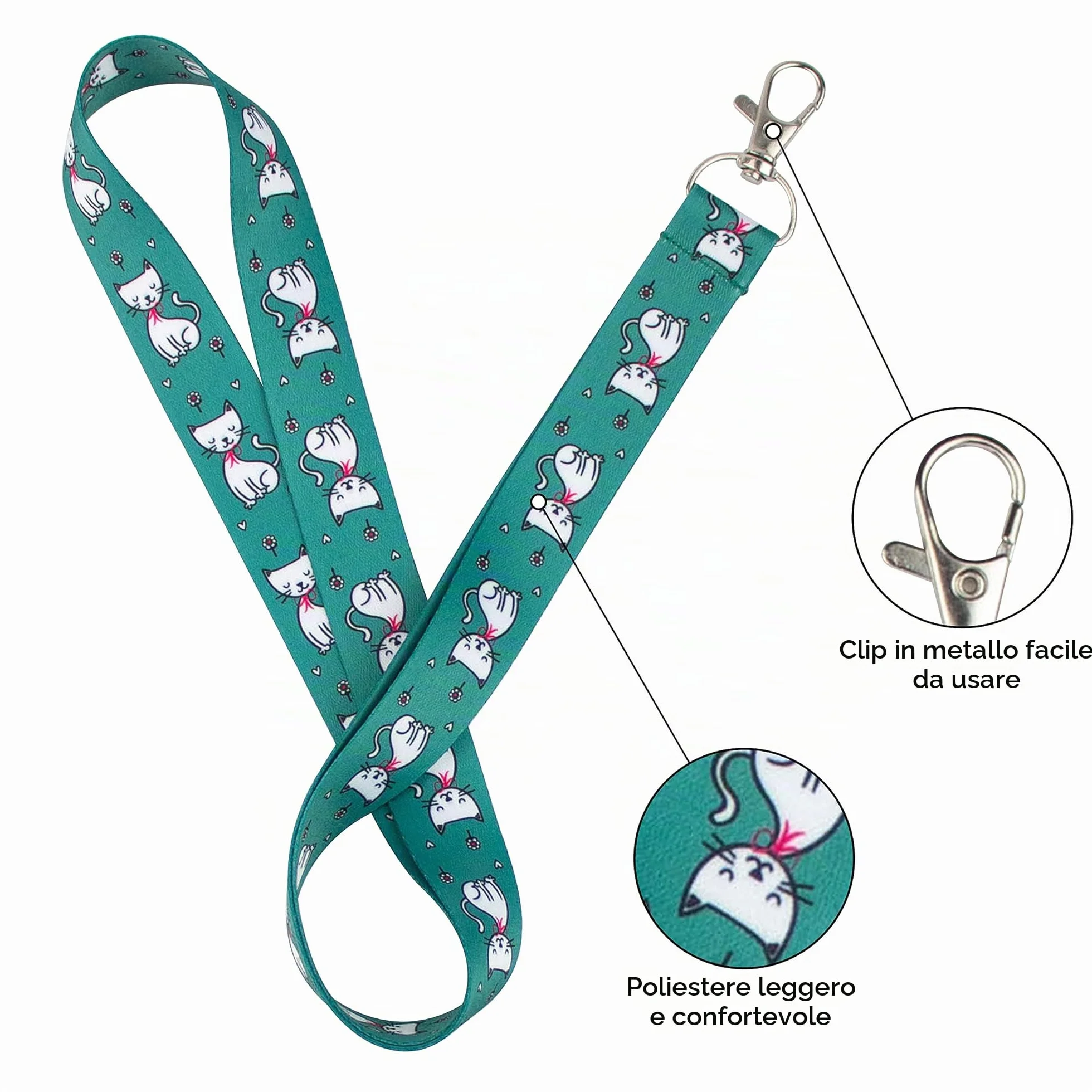 Porta badge con cordino girocollo portachiavi biglietto da visita (Gatto)