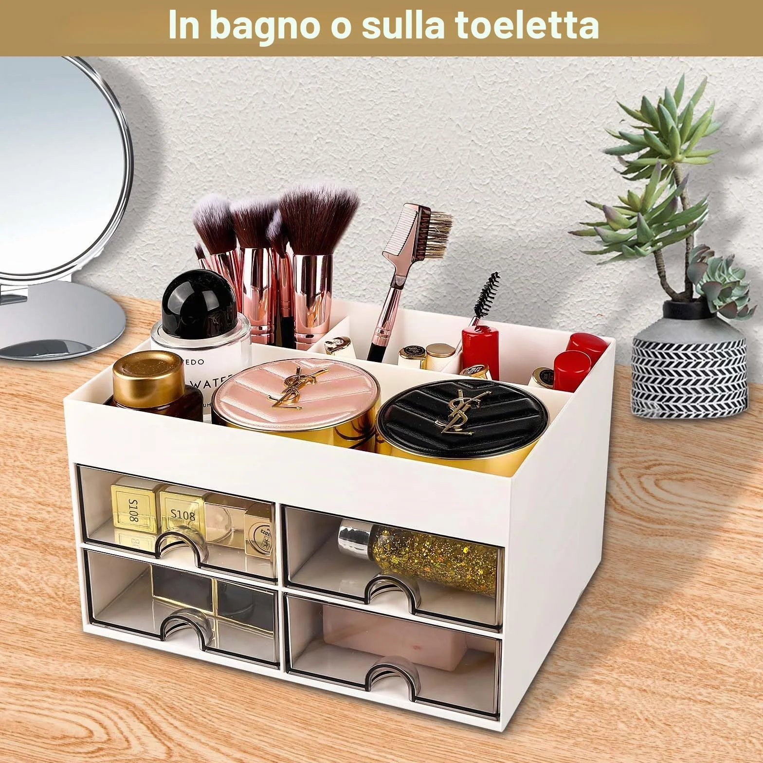 Miiepls Organizzatore Da Scrivania con 4 Cassetti, Salvaspazio Multifunzione per Scuola Casa Ufficio
