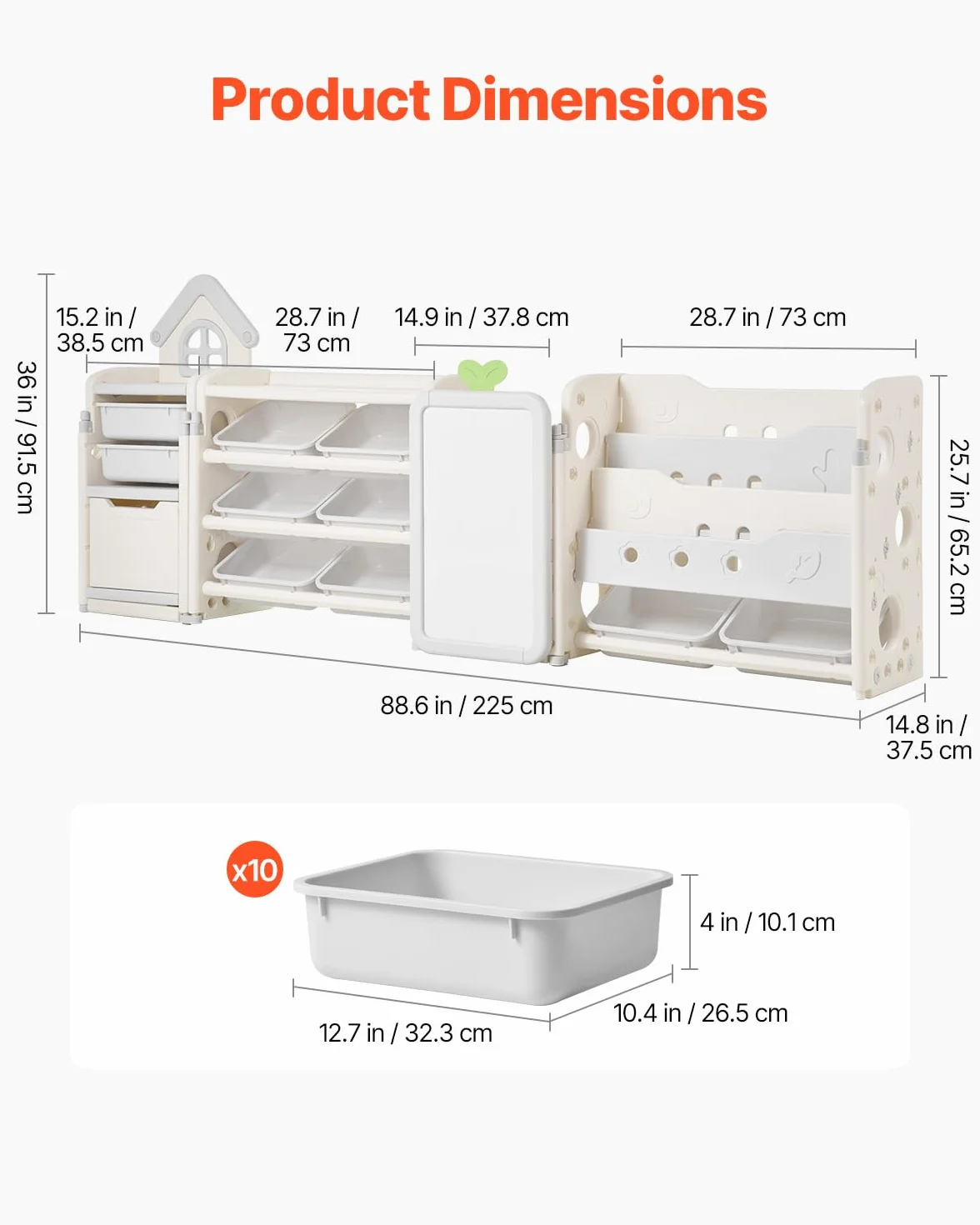 VEVOR Scaffale per Giocattoli in HDPE, Organizzatore per Giocattoli Multifunzionale a 4 Ripiani con 10 Contenitori in Plastica Flessibile e Tavolo da Disegno, per Camera da Letto e Aula, Grigio Beige