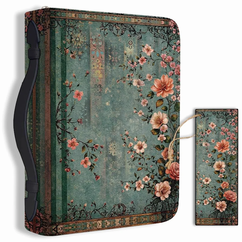 1 pezzo Grande Custodia per Bibbia 20,3x28,5x5,9 cm in Pelle PU con Segnalibro, Custodia Vintage con Ramo di Fiori per Bibbia, Borsa da Trasporto per Donne e Uomini, Accessorio per Libri
