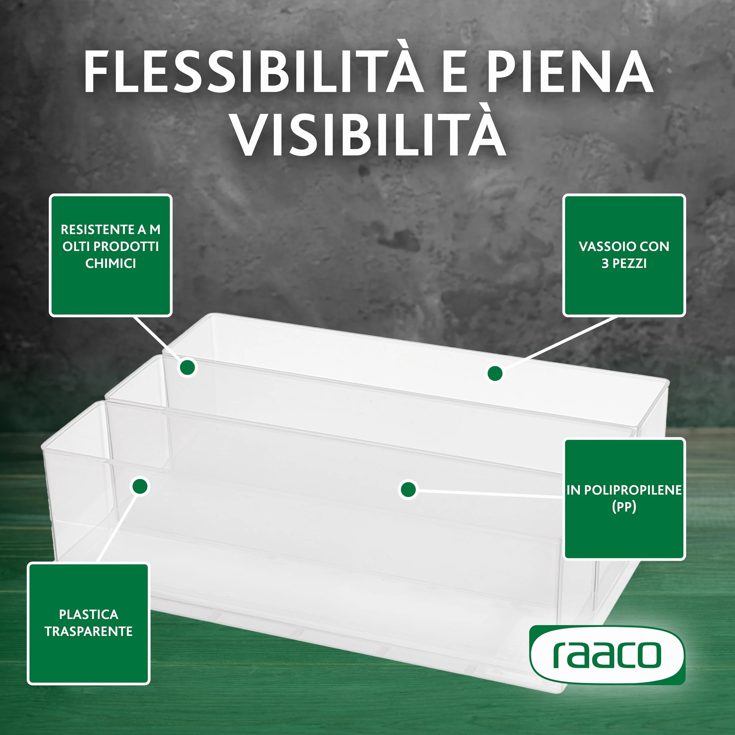 raaco Scatola portaoggetti 80 3xBA8-3, vassoio con 3 inserti, trasparente, 16,8 x 23,8 x 6,9 cm