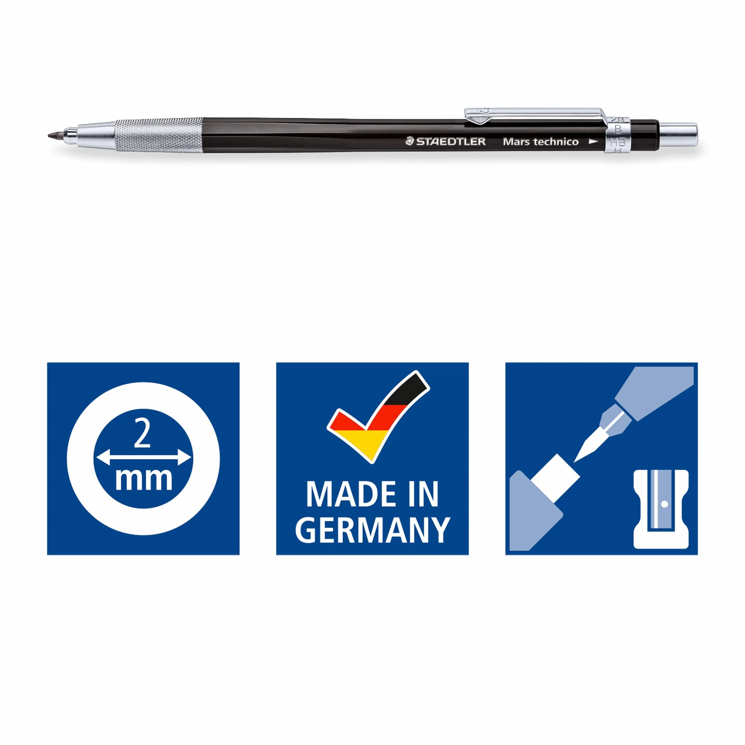 Staedtler Mars Technico Portamine 2mm con Temperamine Integrato e Gomma da Cancellare, Set Matita Meccanica