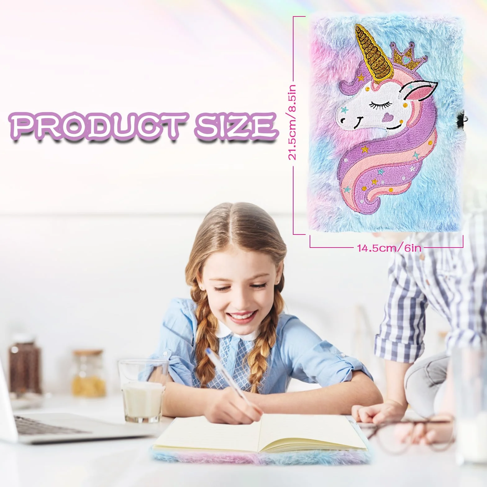 Diario Segreto Bambina con Lucchetto A5 Peluche Unicorno Quaderno con Chiave Regalo 5-10 Anni