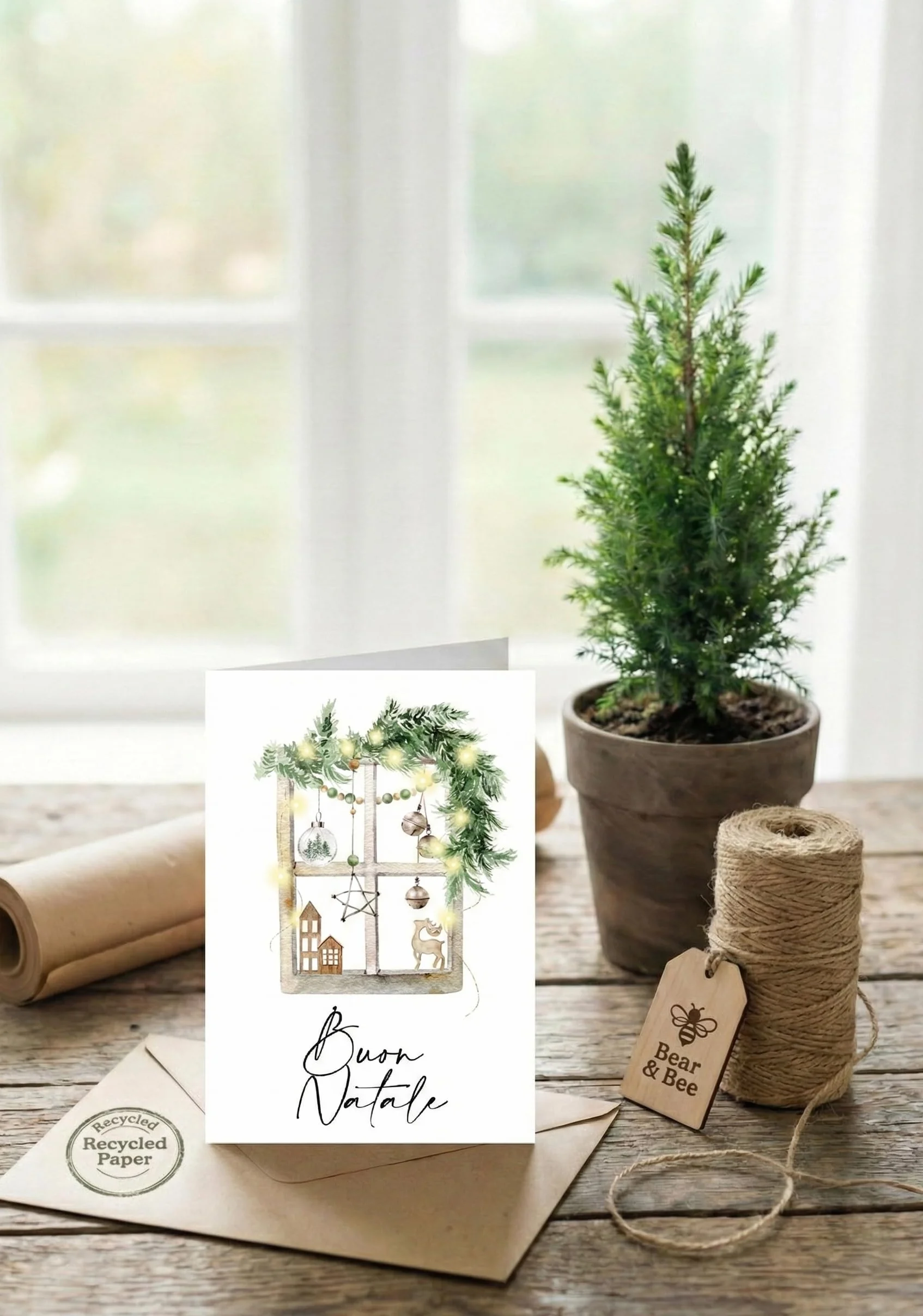 Biglietti natalizi italiani A6 con buste kraft riciclate – Set 30 pezzi