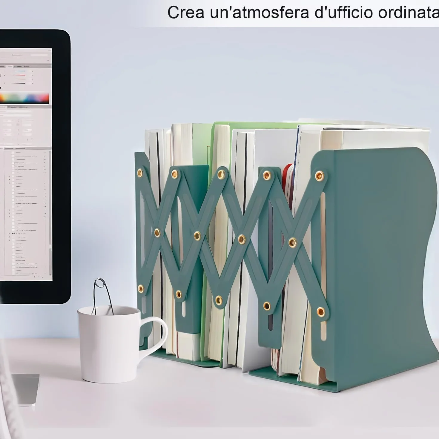 DARUITE Regolabili in Metallo Antiscivolo Fermalibri Biblioteca Verde 50 cm
